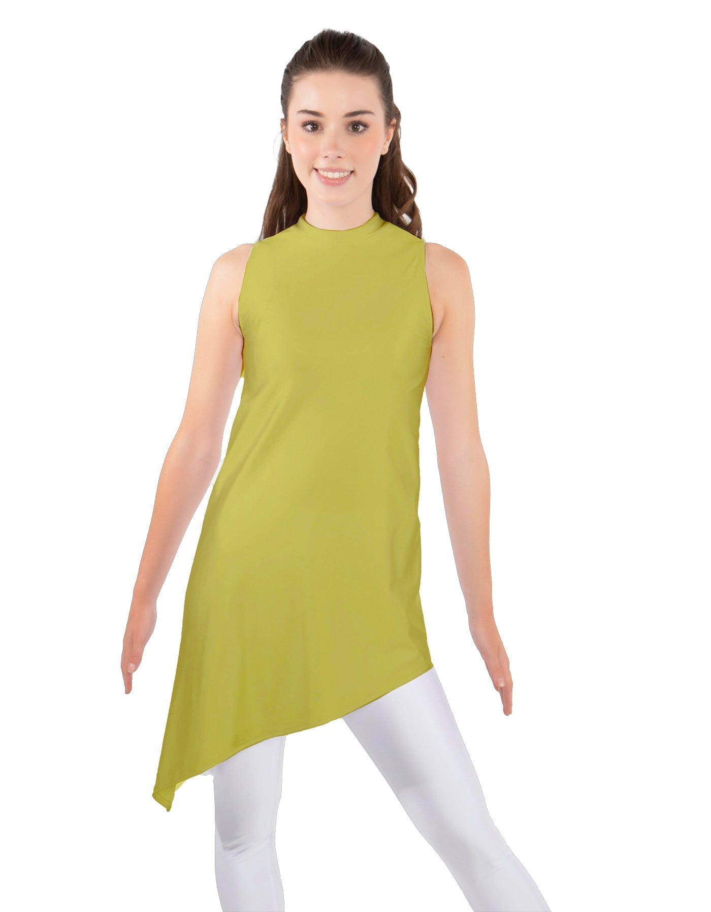 Solid Lycra T Neck Tunic Asymetric Skirt