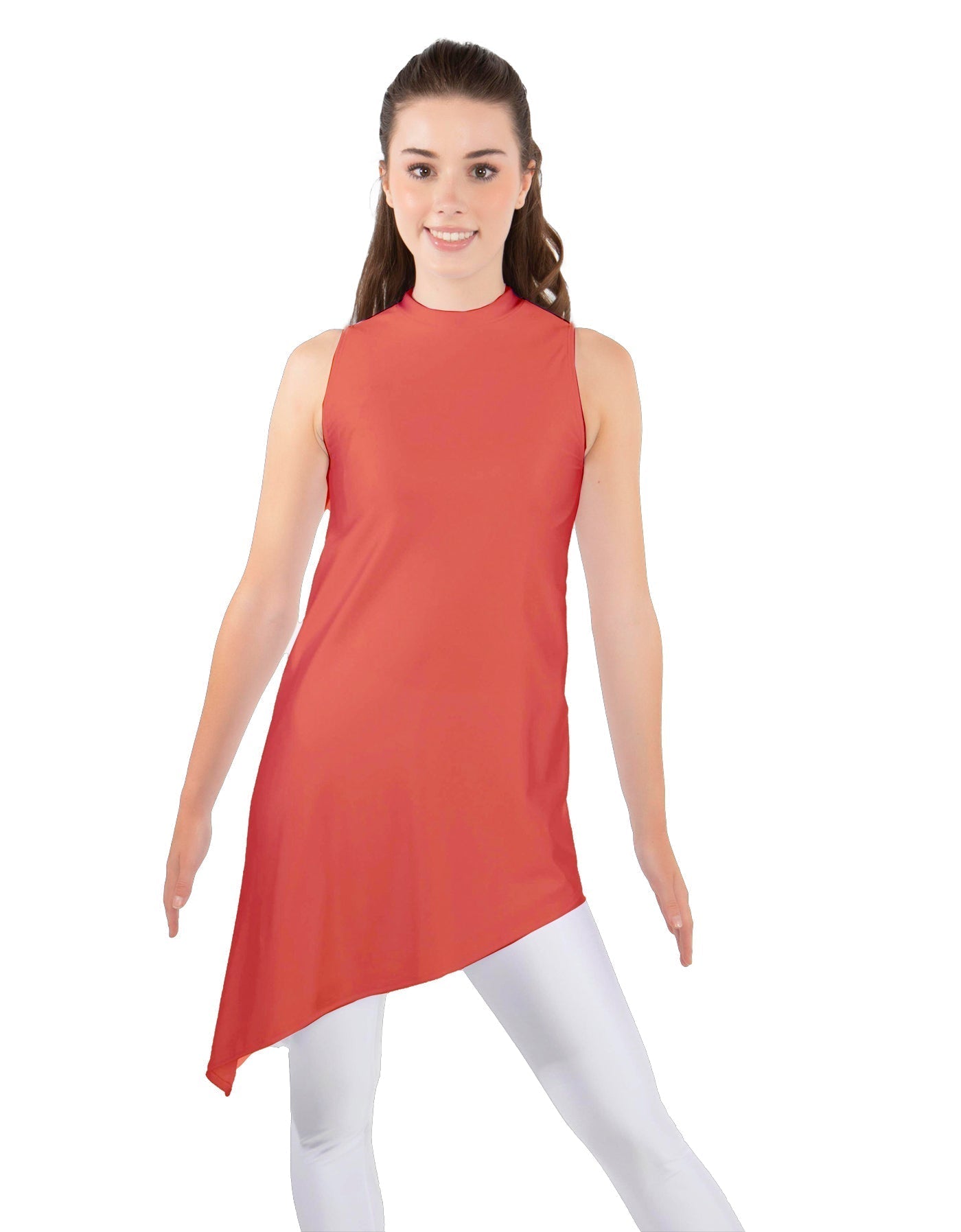 Solid Lycra T Neck Tunic Asymetric Skirt