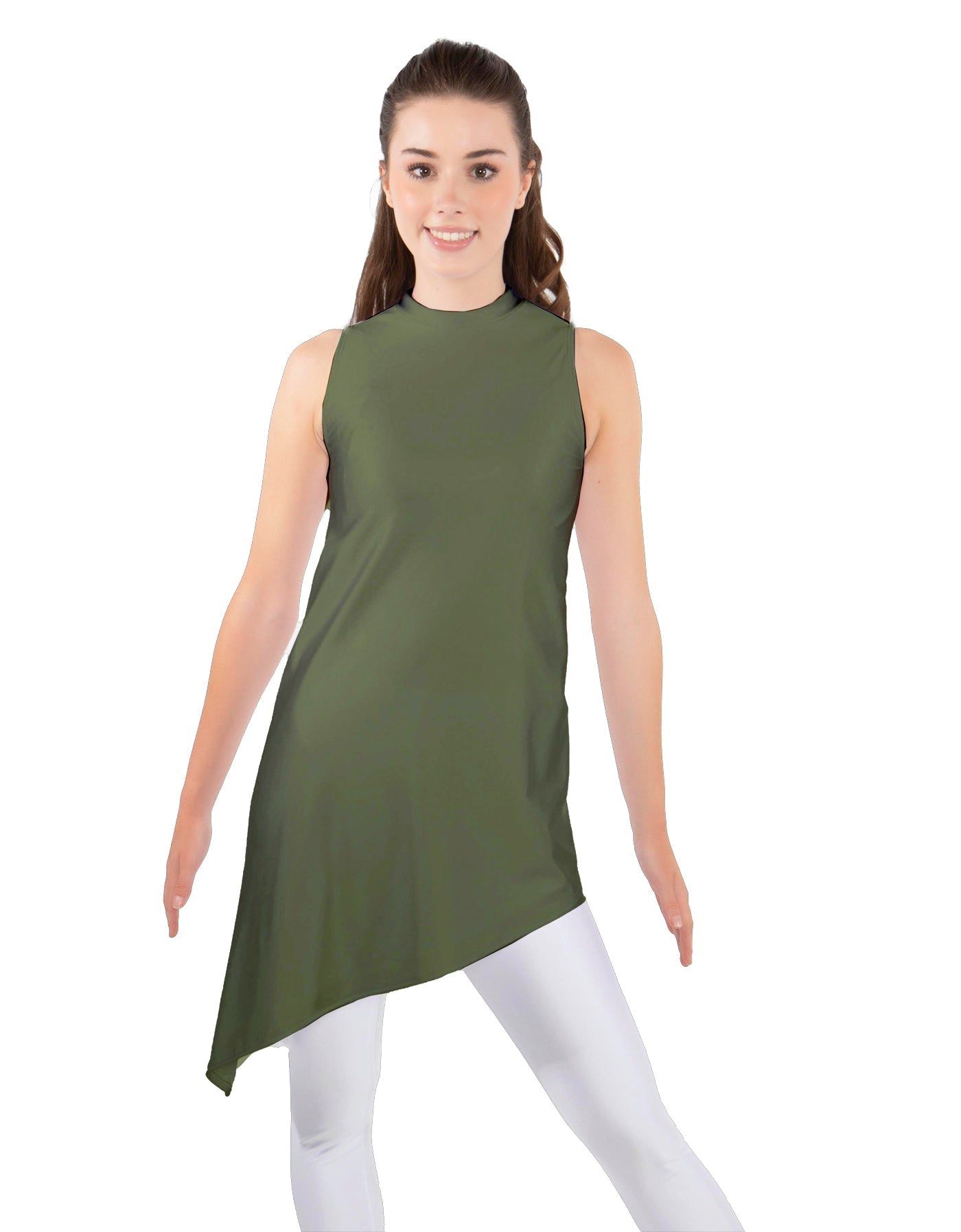 Solid Lycra T Neck Tunic Asymetric Skirt