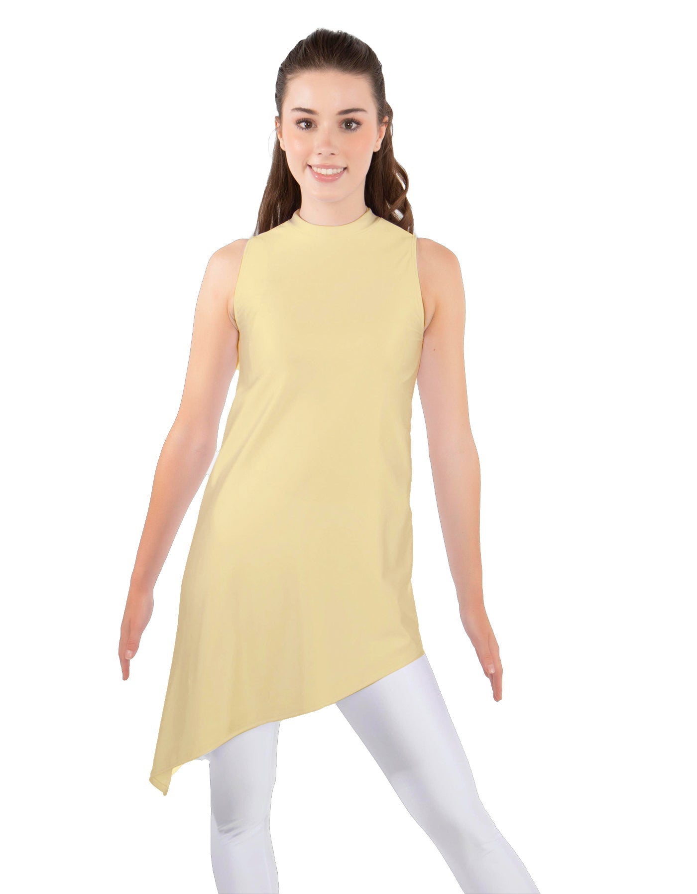 Solid Lycra T Neck Tunic Asymetric Skirt