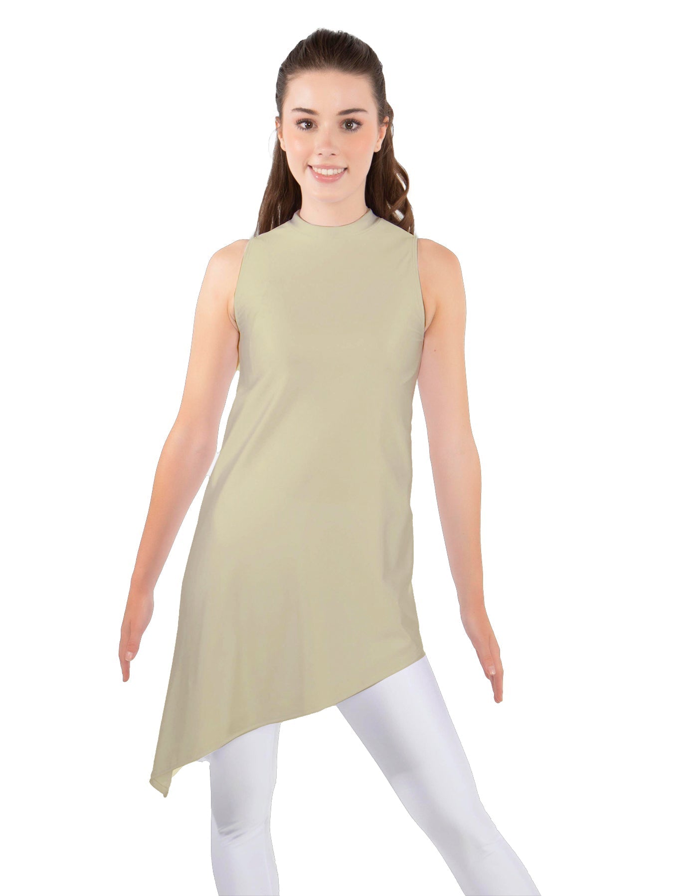 Solid Lycra T Neck Tunic Asymetric Skirt