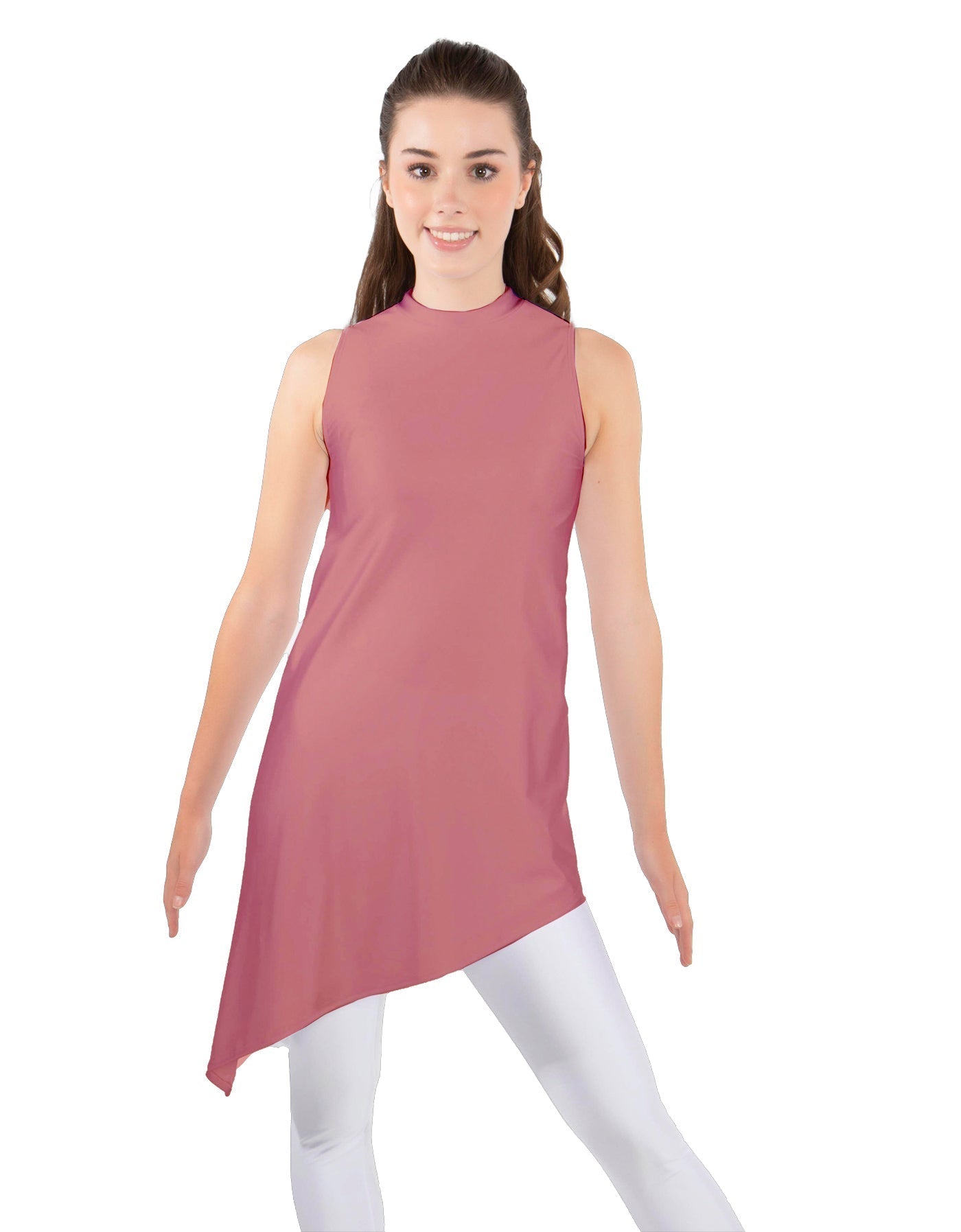 Solid Lycra T Neck Tunic Asymetric Skirt