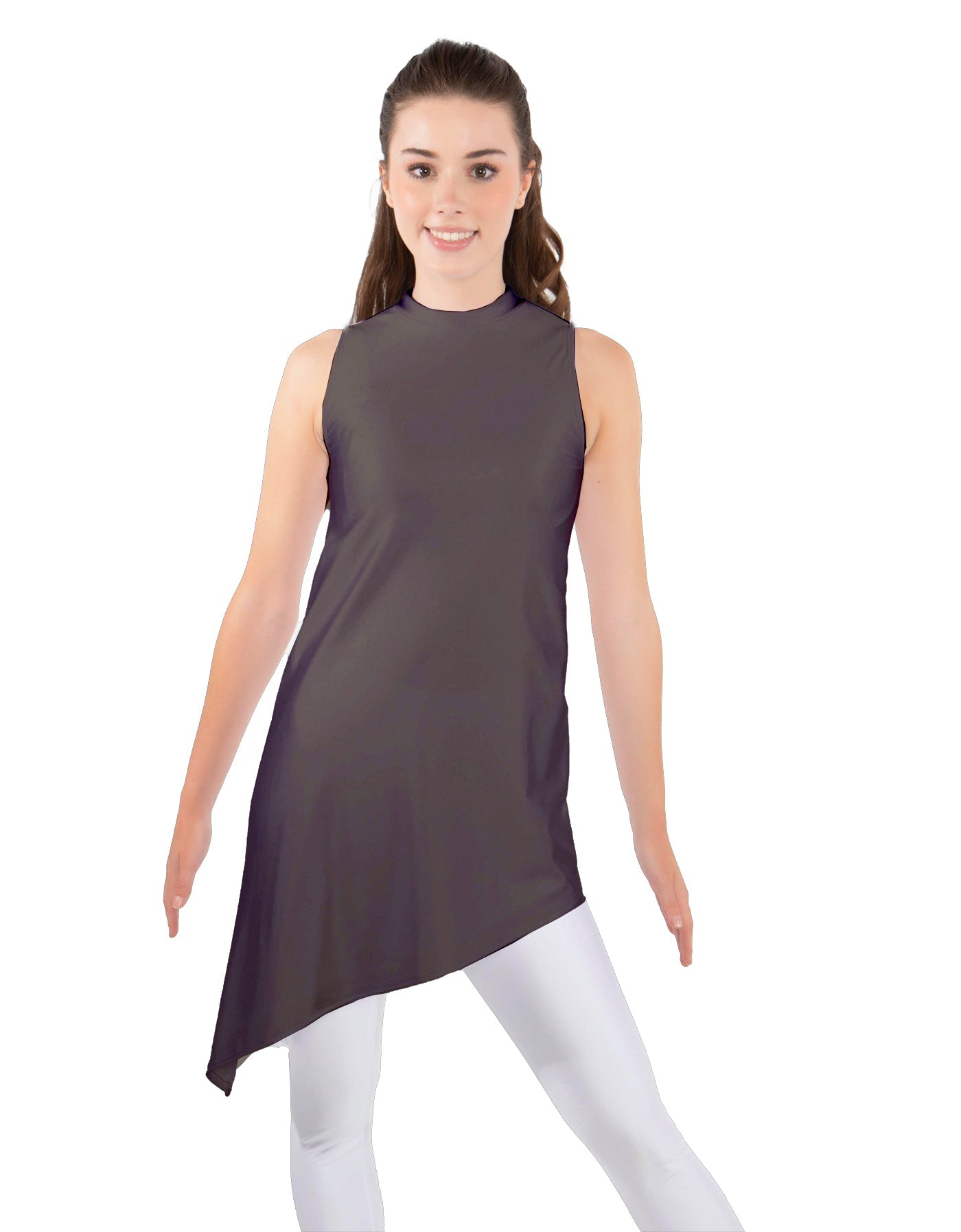 Solid Lycra T Neck Tunic Asymetric Skirt