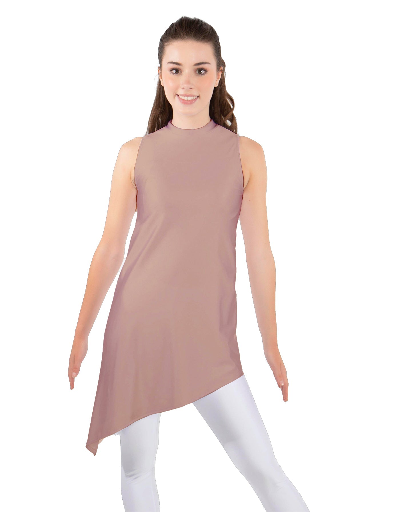Solid Lycra T Neck Tunic Asymetric Skirt