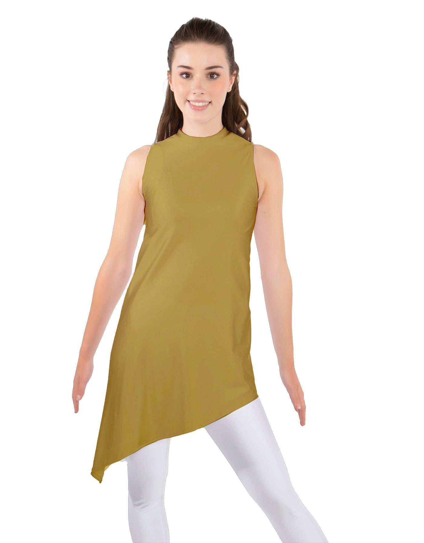 Solid Lycra T Neck Tunic Asymetric Skirt