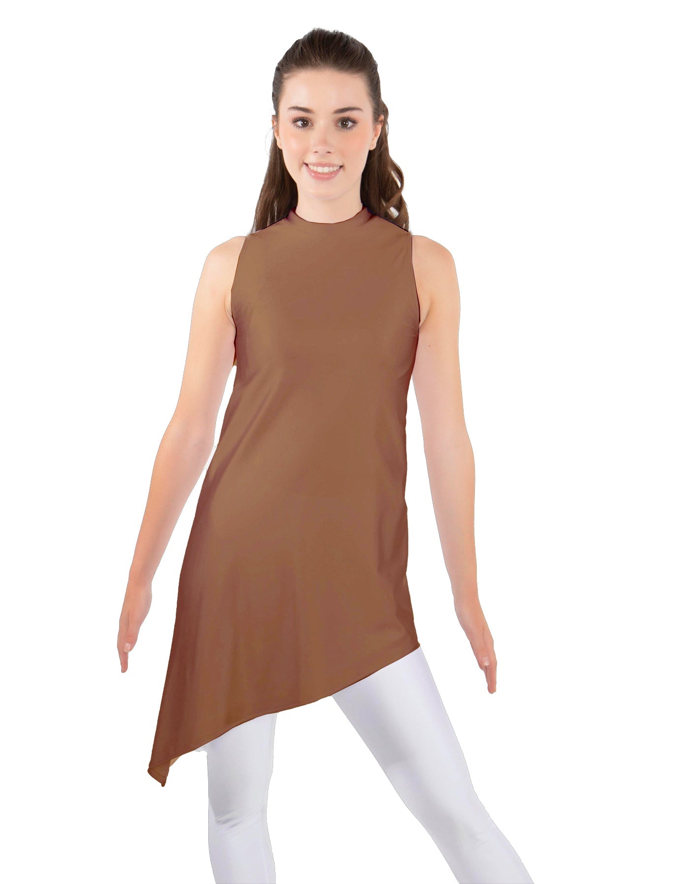 Solid Lycra T Neck Tunic Asymetric Skirt