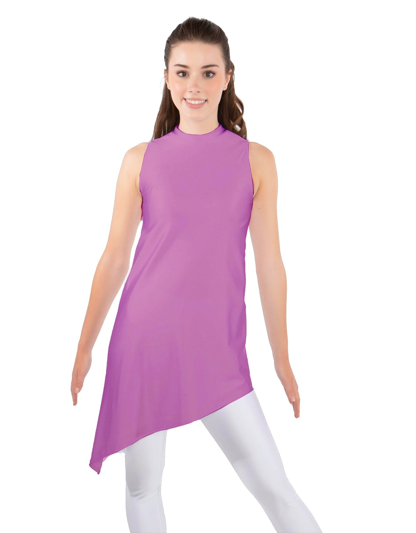 Solid Lycra T Neck Tunic Asymetric Skirt
