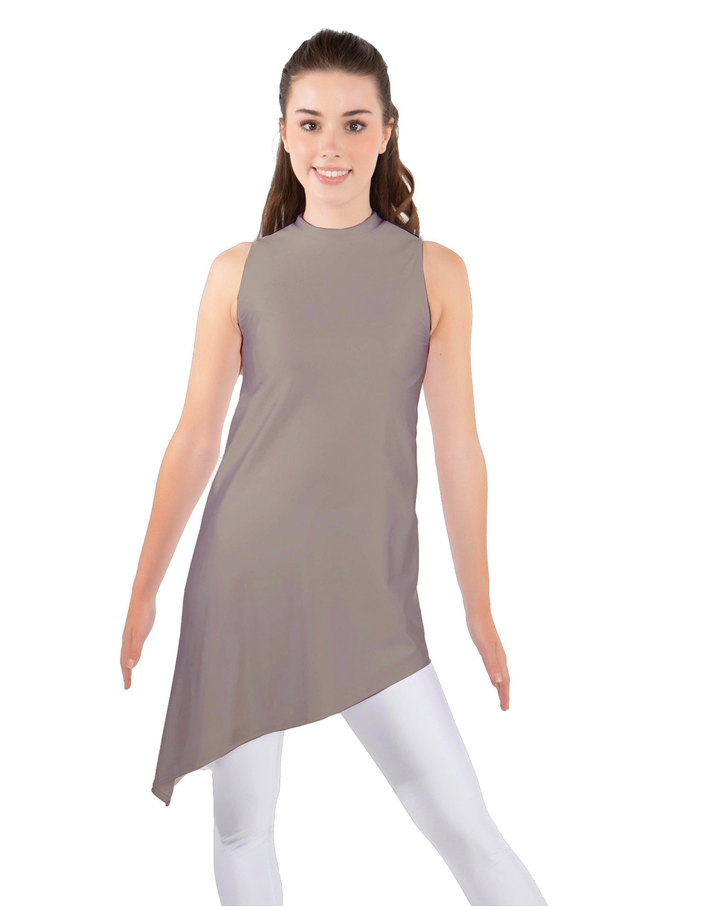 Solid Lycra T Neck Tunic Asymetric Skirt