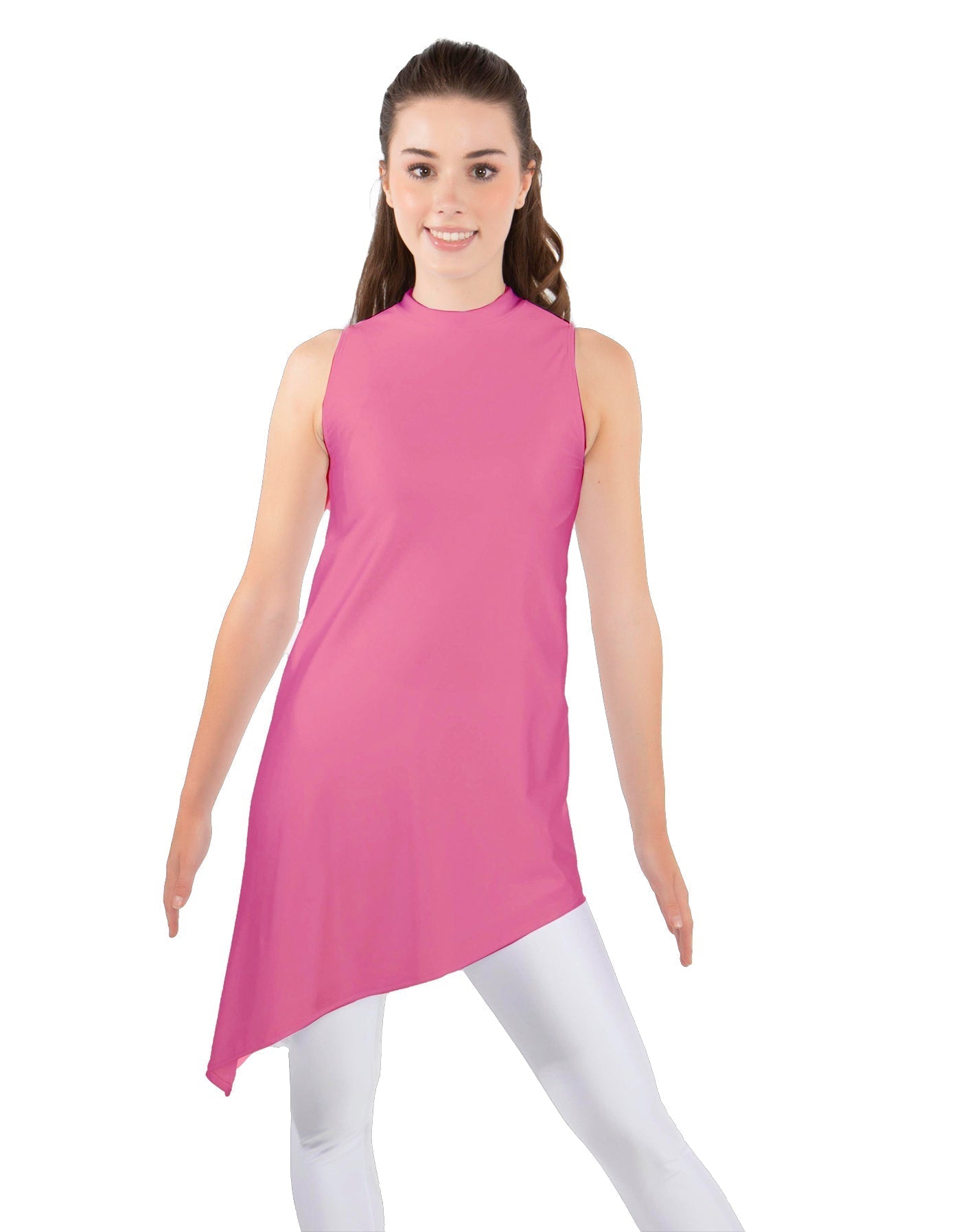 Solid Lycra T Neck Tunic Asymetric Skirt