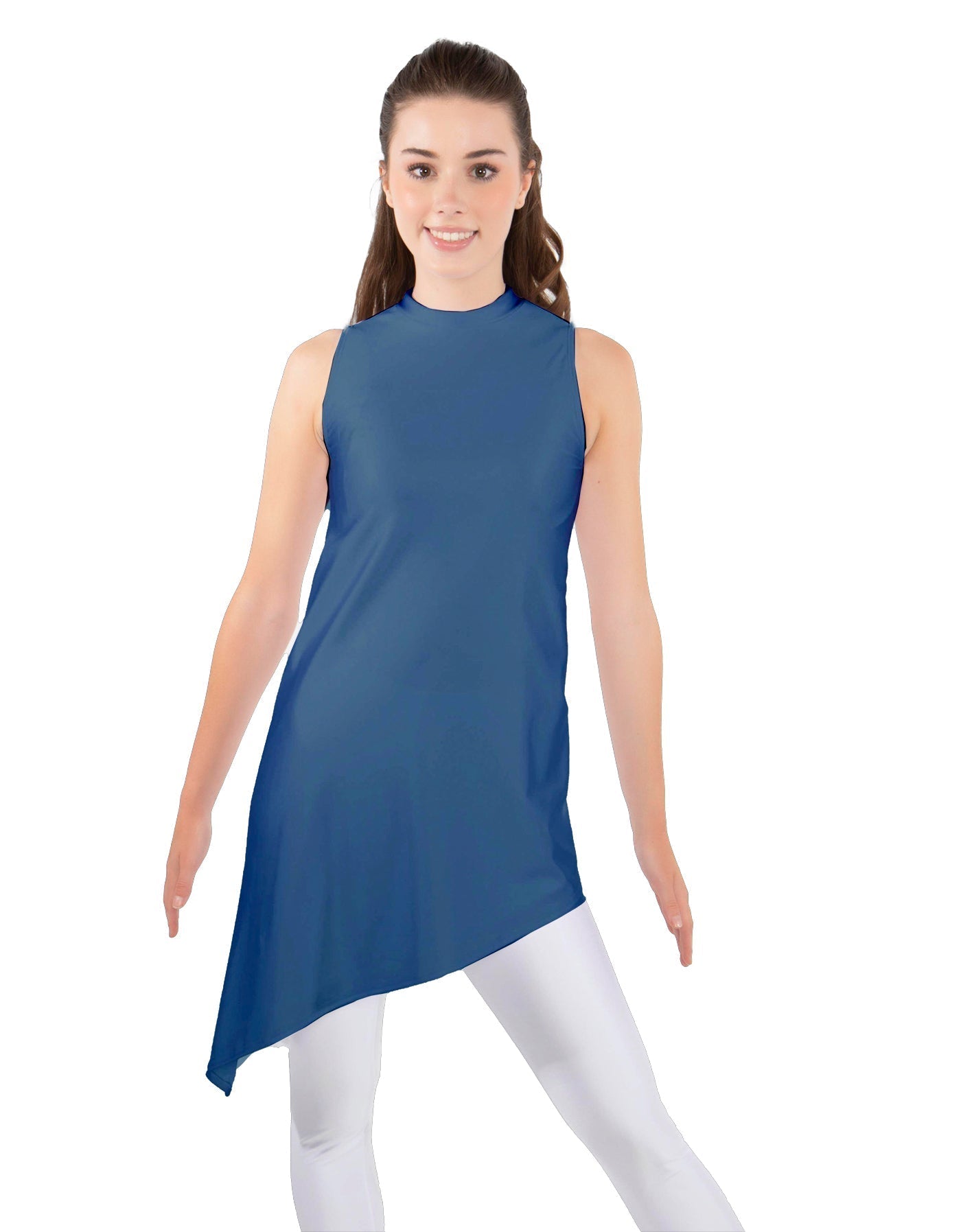 Solid Lycra T Neck Tunic Asymetric Skirt