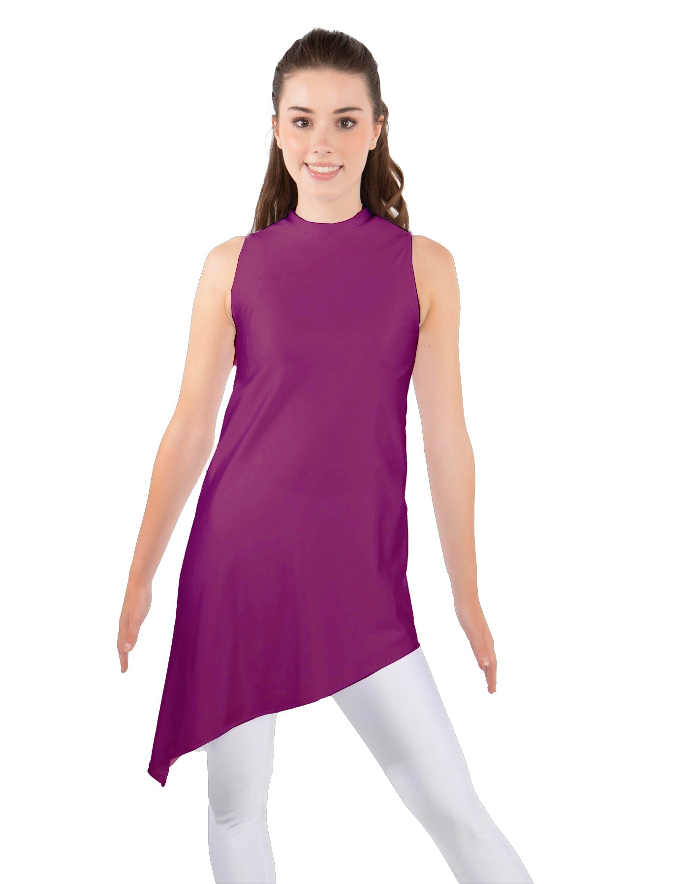 Solid Lycra T Neck Tunic Asymetric Skirt