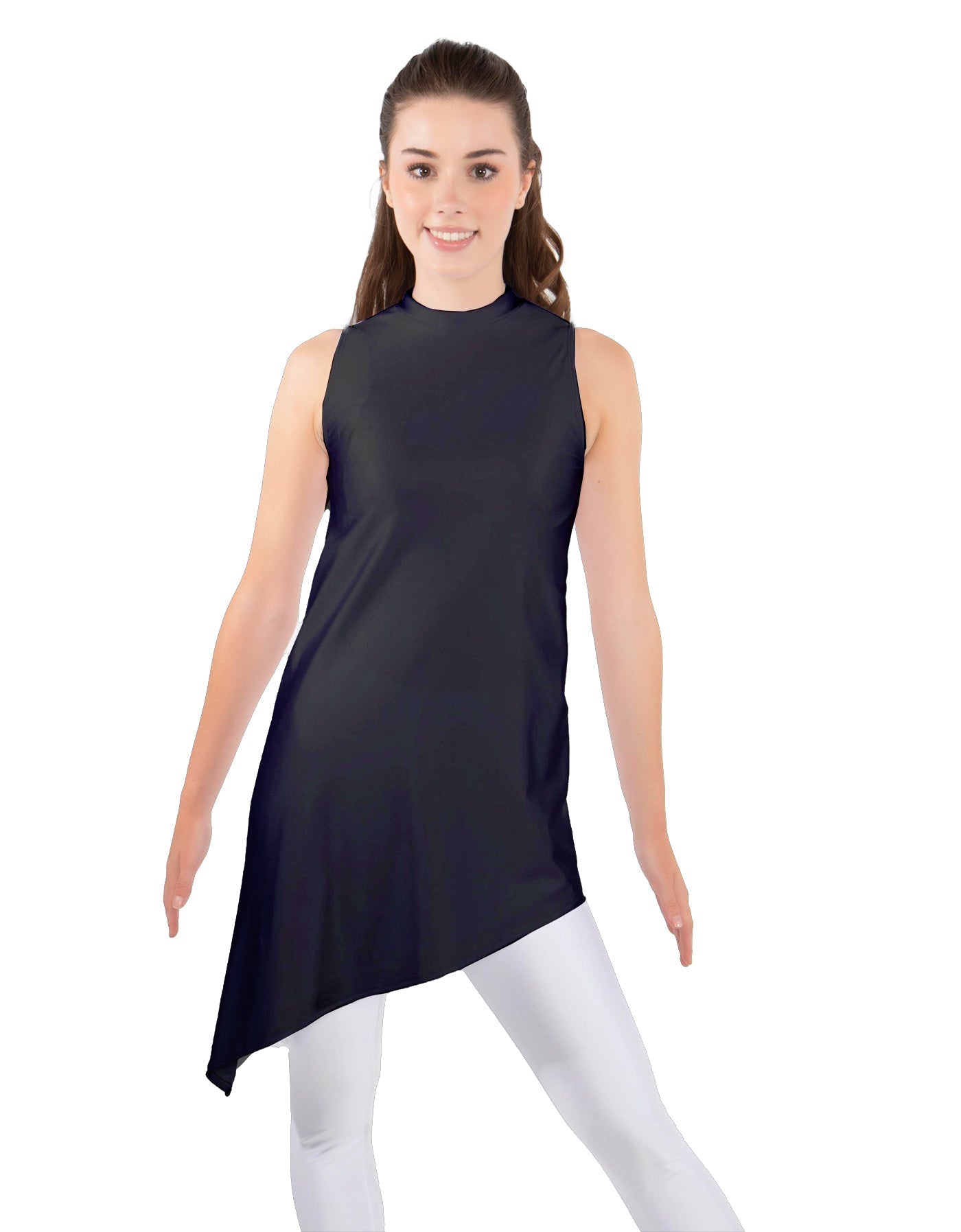 Solid Lycra T Neck Tunic Asymetric Skirt