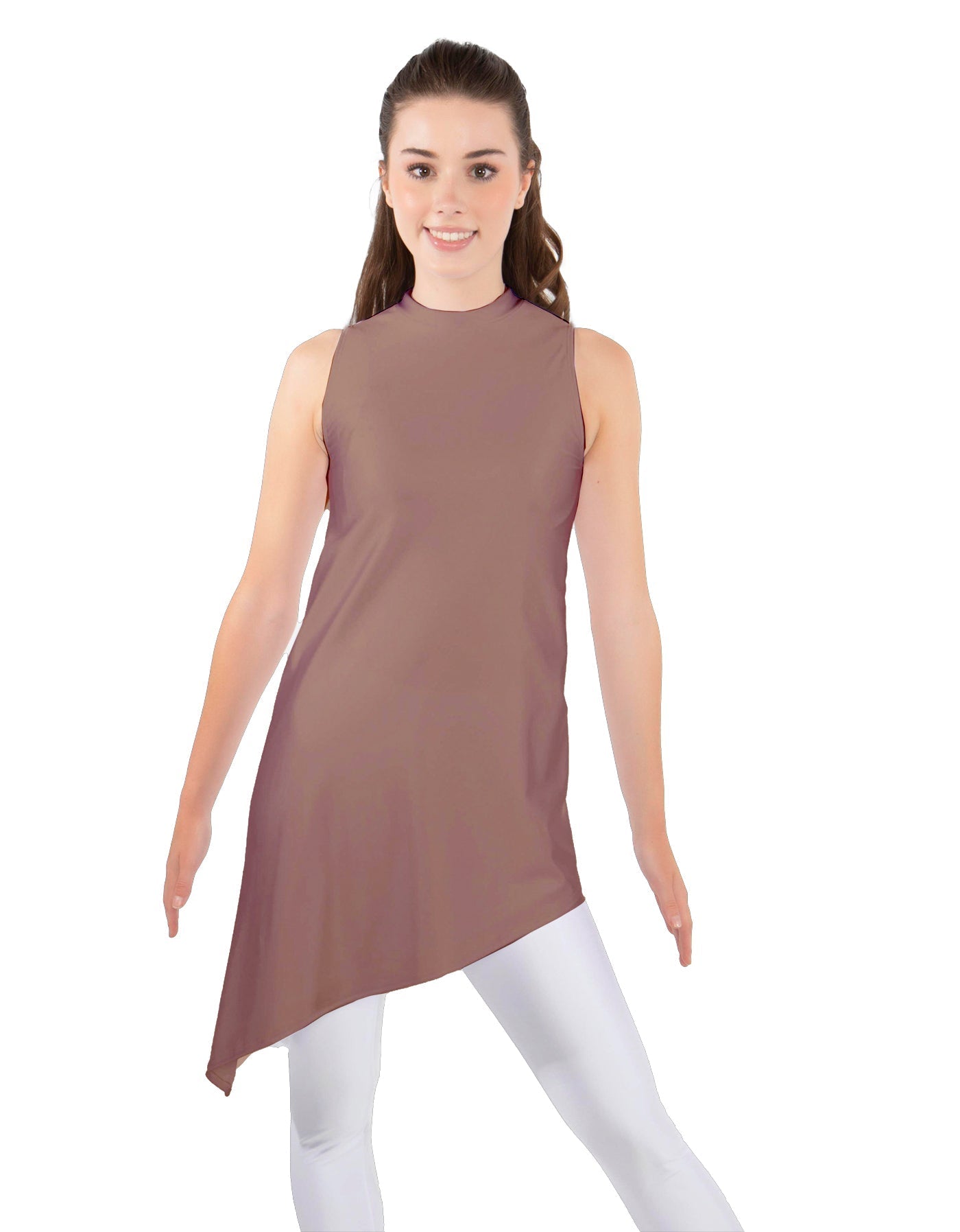 Solid Lycra T Neck Tunic Asymetric Skirt