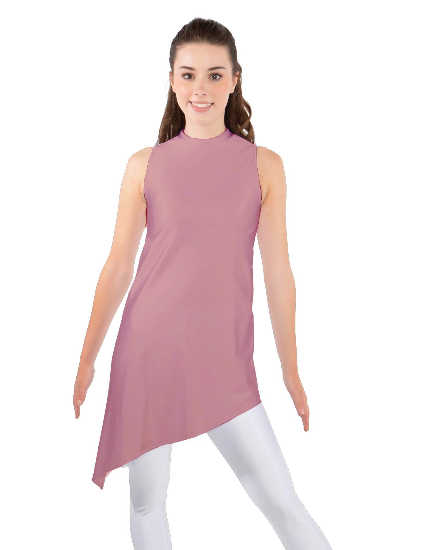 Solid Lycra T Neck Tunic Asymetric Skirt