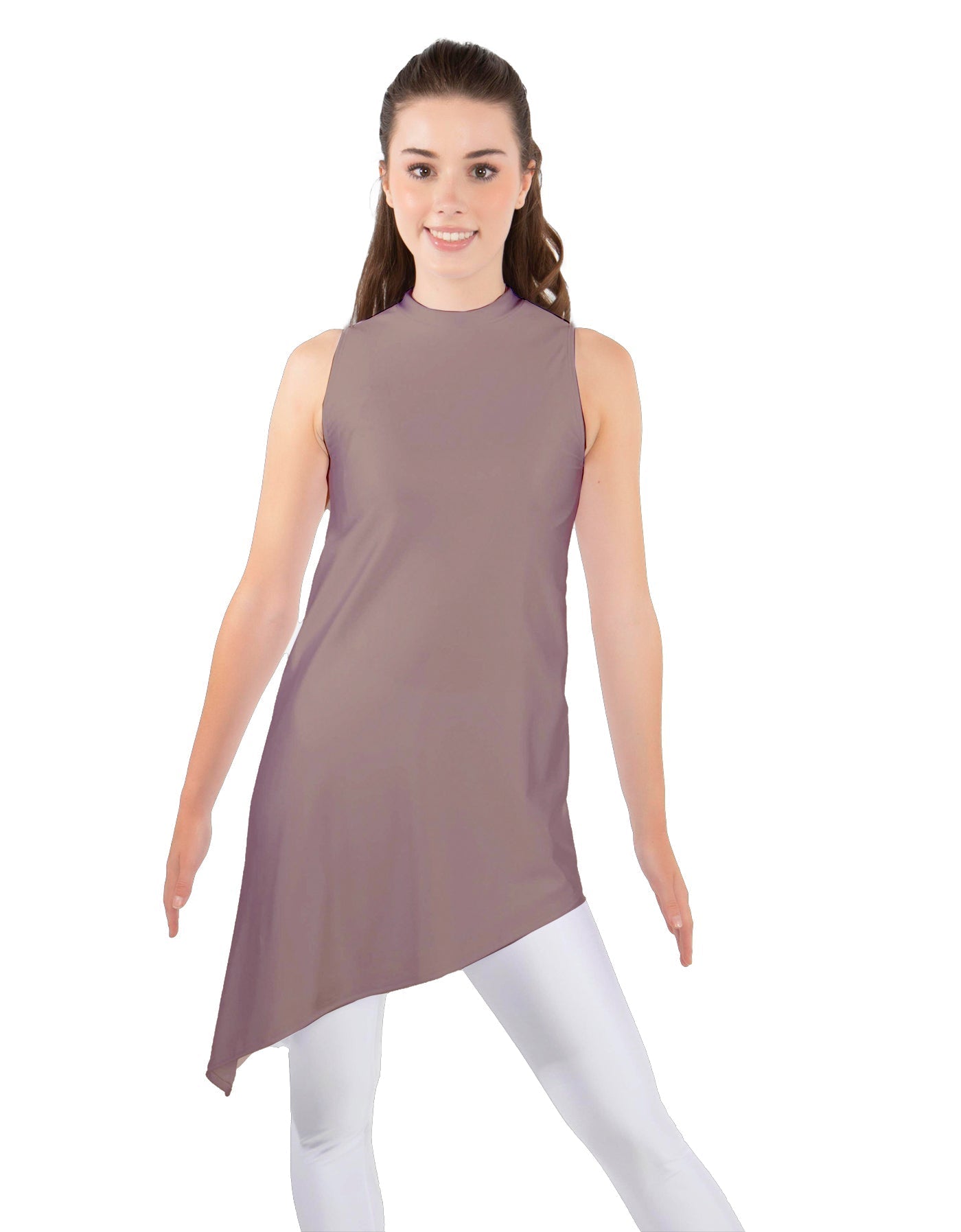 Solid Lycra T Neck Tunic Asymetric Skirt