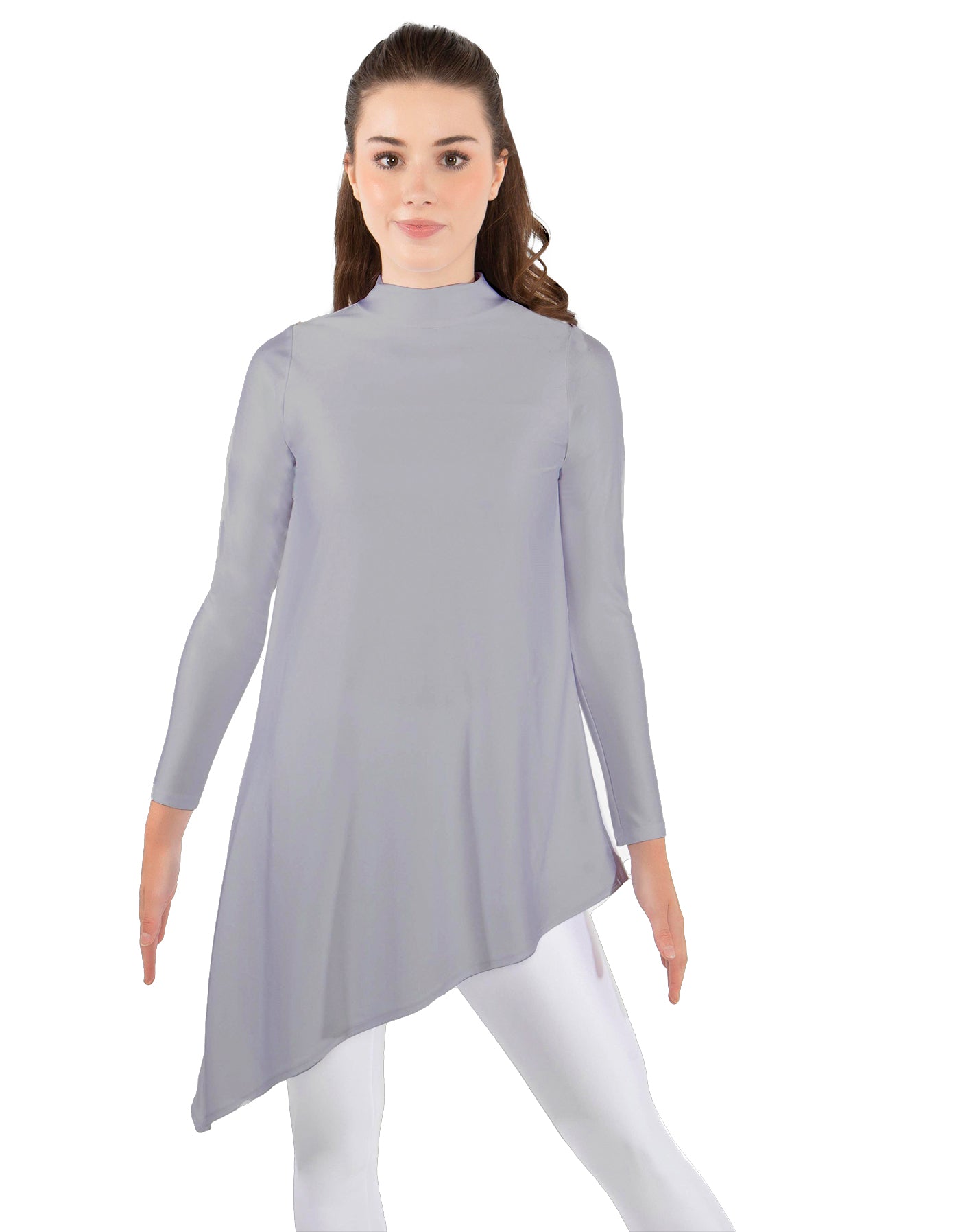Solid Lycra LS T Neck Tunic Asymetric Skirt