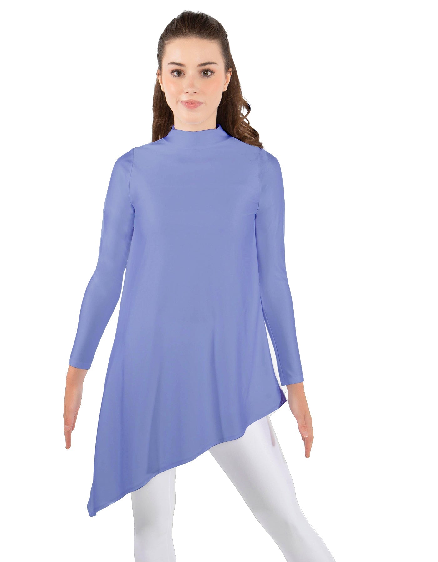 Solid Lycra LS T Neck Tunic Asymetric Skirt