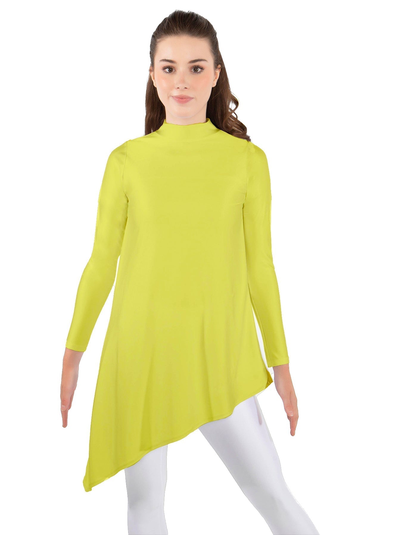 Solid Lycra LS T Neck Tunic Asymetric Skirt