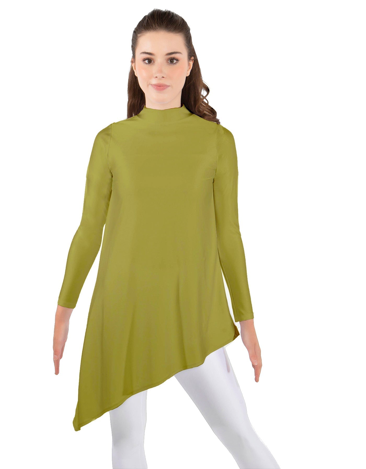 Solid Lycra LS T Neck Tunic Asymetric Skirt
