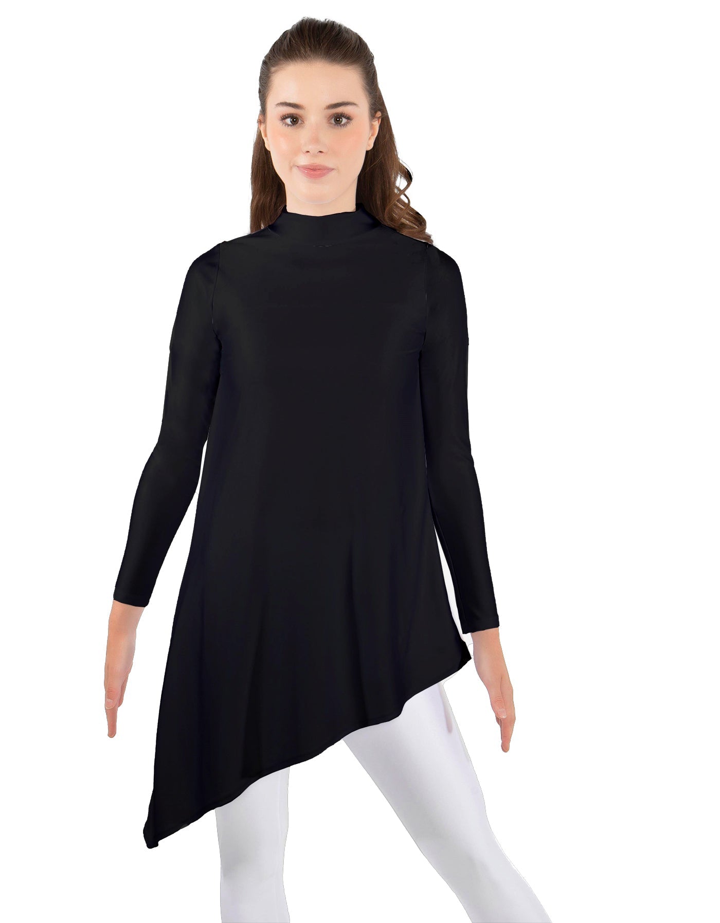 Solid Lycra LS T Neck Tunic Asymetric Skirt