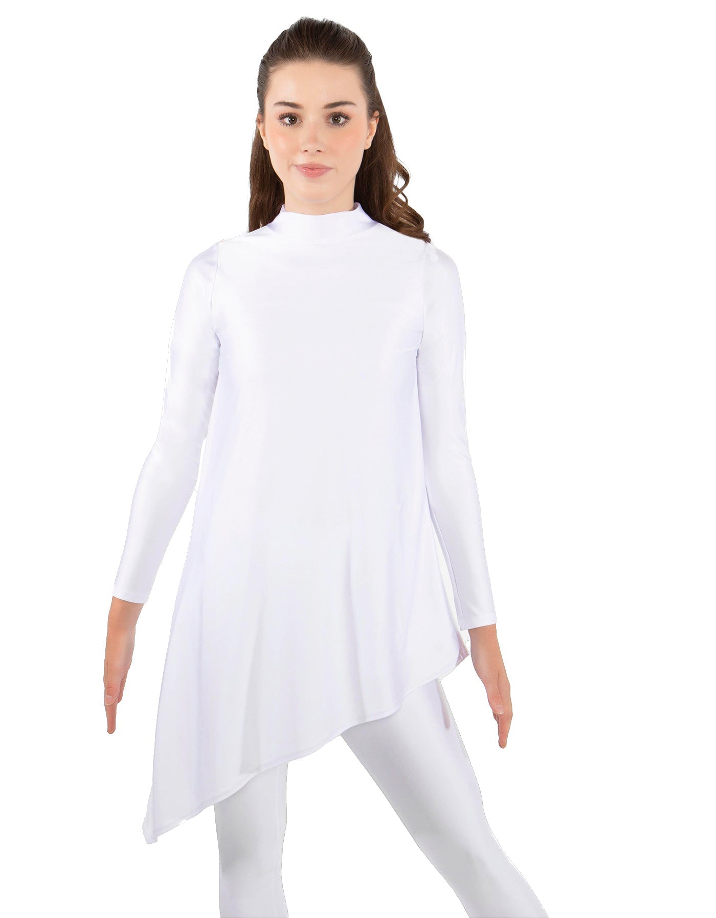 Solid Lycra LS T Neck Tunic Asymetric Skirt