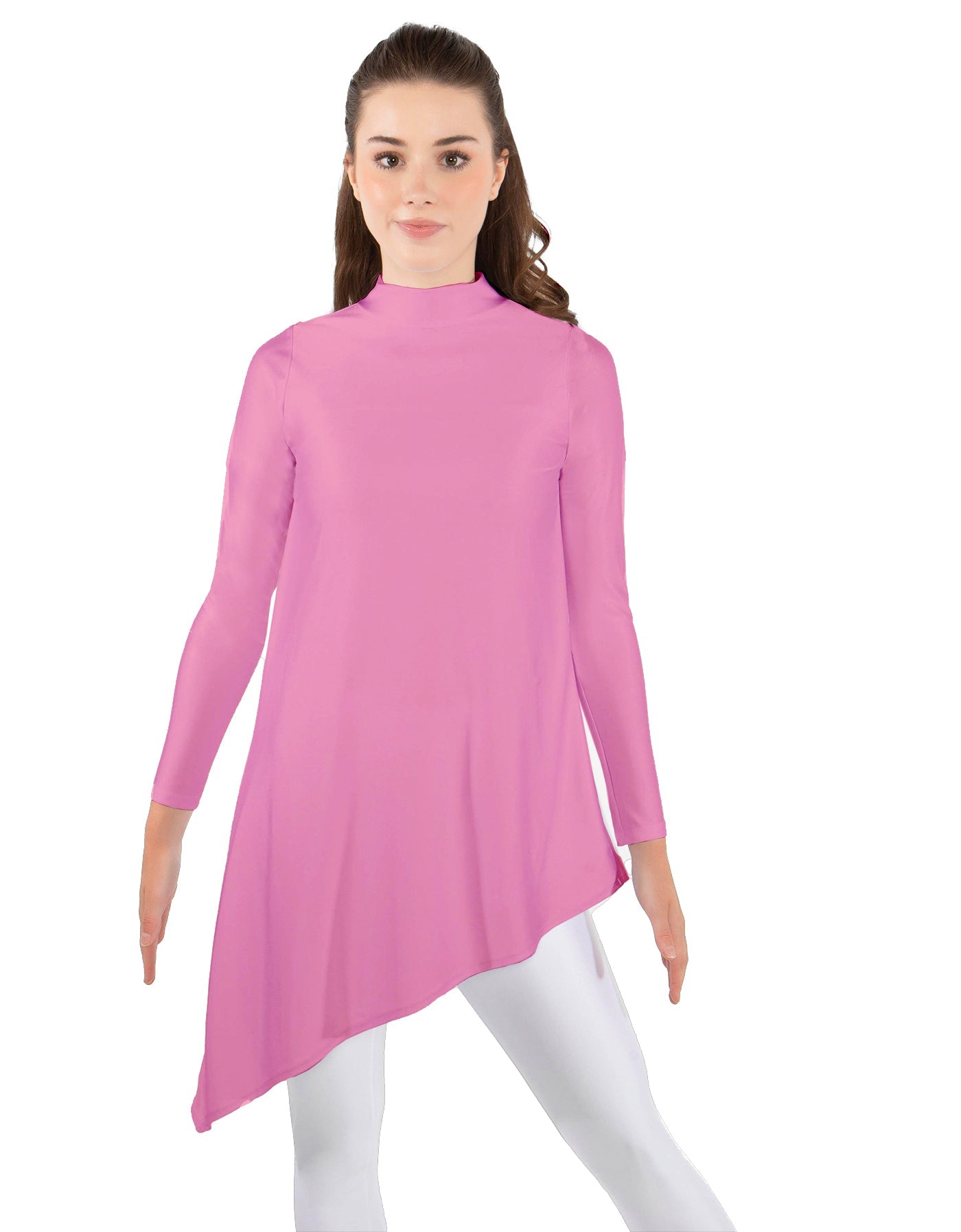 Solid Lycra LS T Neck Tunic Asymetric Skirt