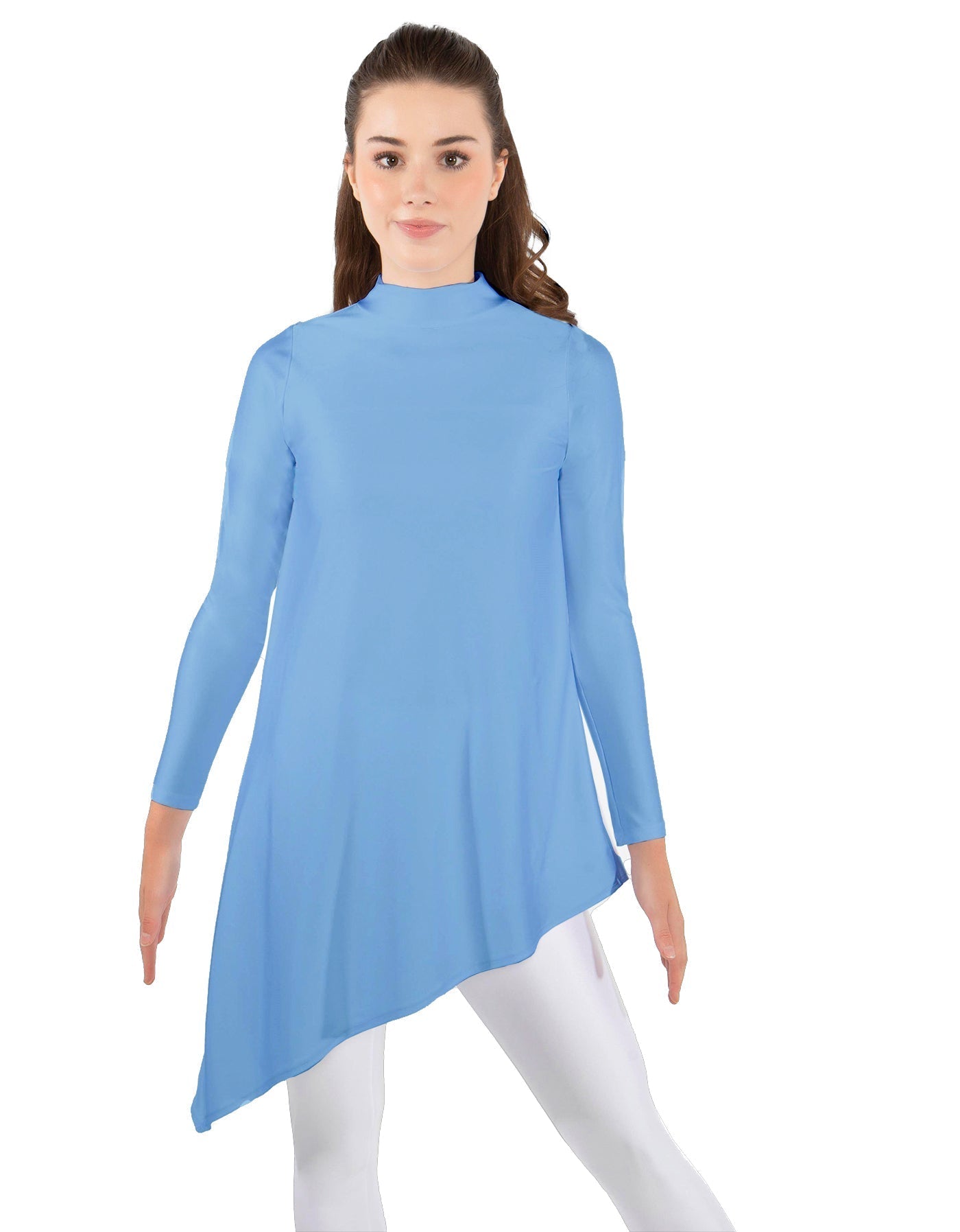 Solid Lycra LS T Neck Tunic Asymetric Skirt