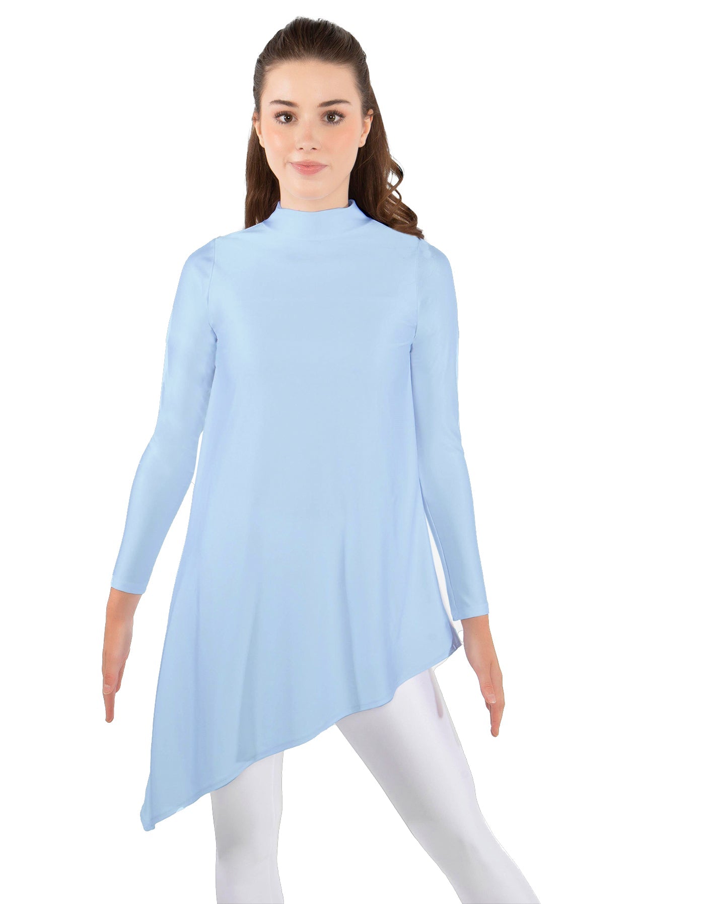 Solid Lycra LS T Neck Tunic Asymetric Skirt