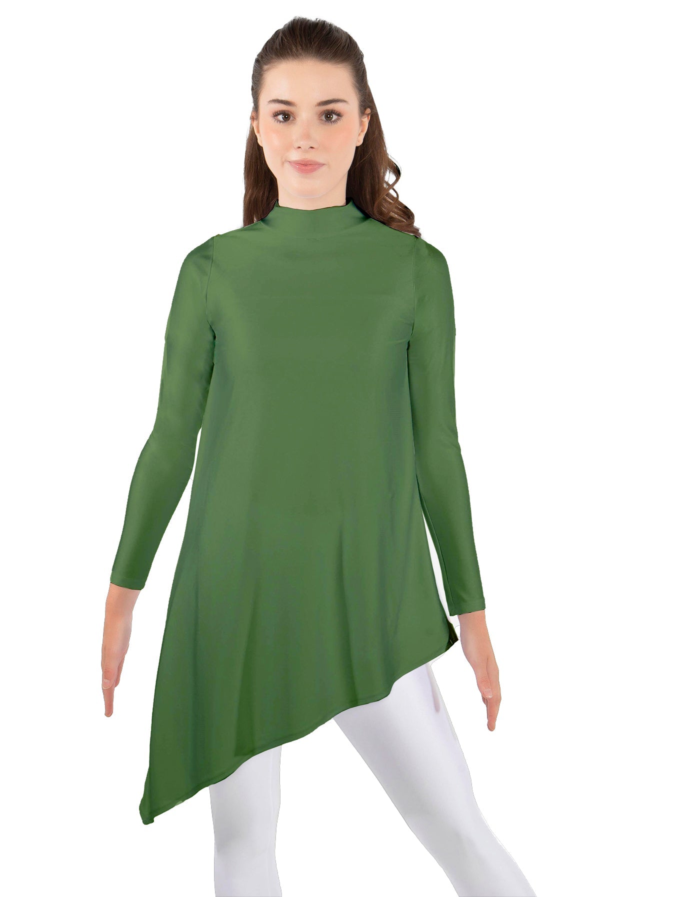 Solid Lycra LS T Neck Tunic Asymetric Skirt