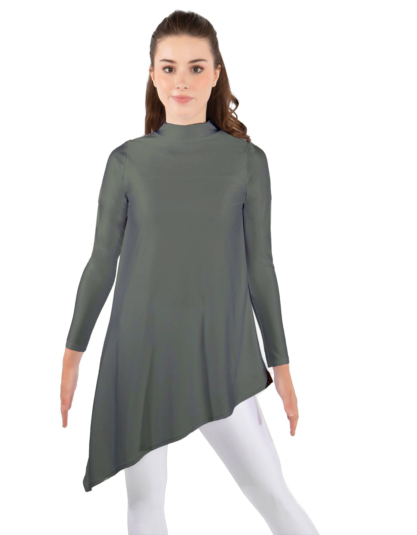 Solid Lycra LS T Neck Tunic Asymetric Skirt