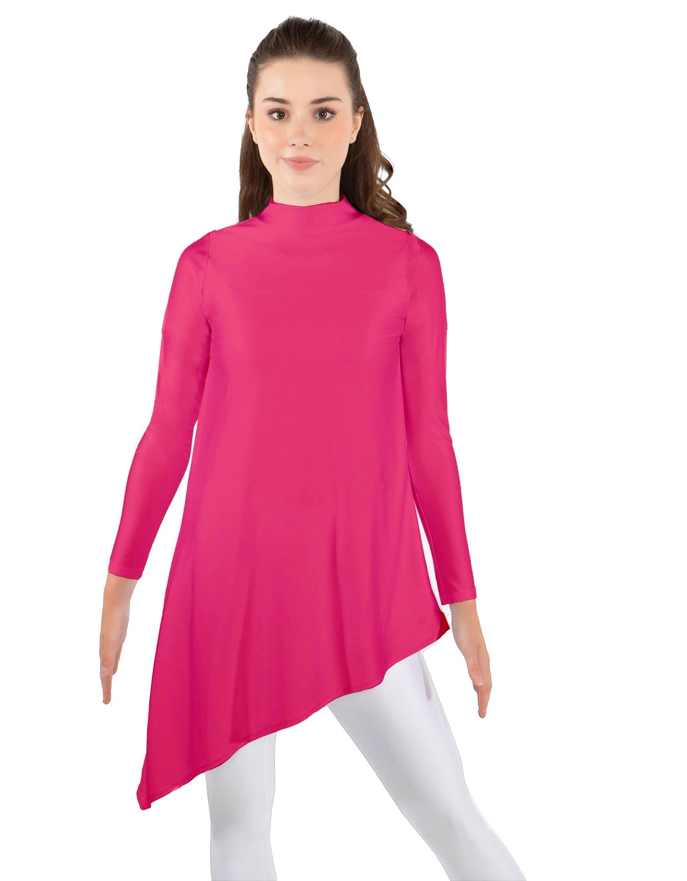 Solid Lycra LS T Neck Tunic Asymetric Skirt