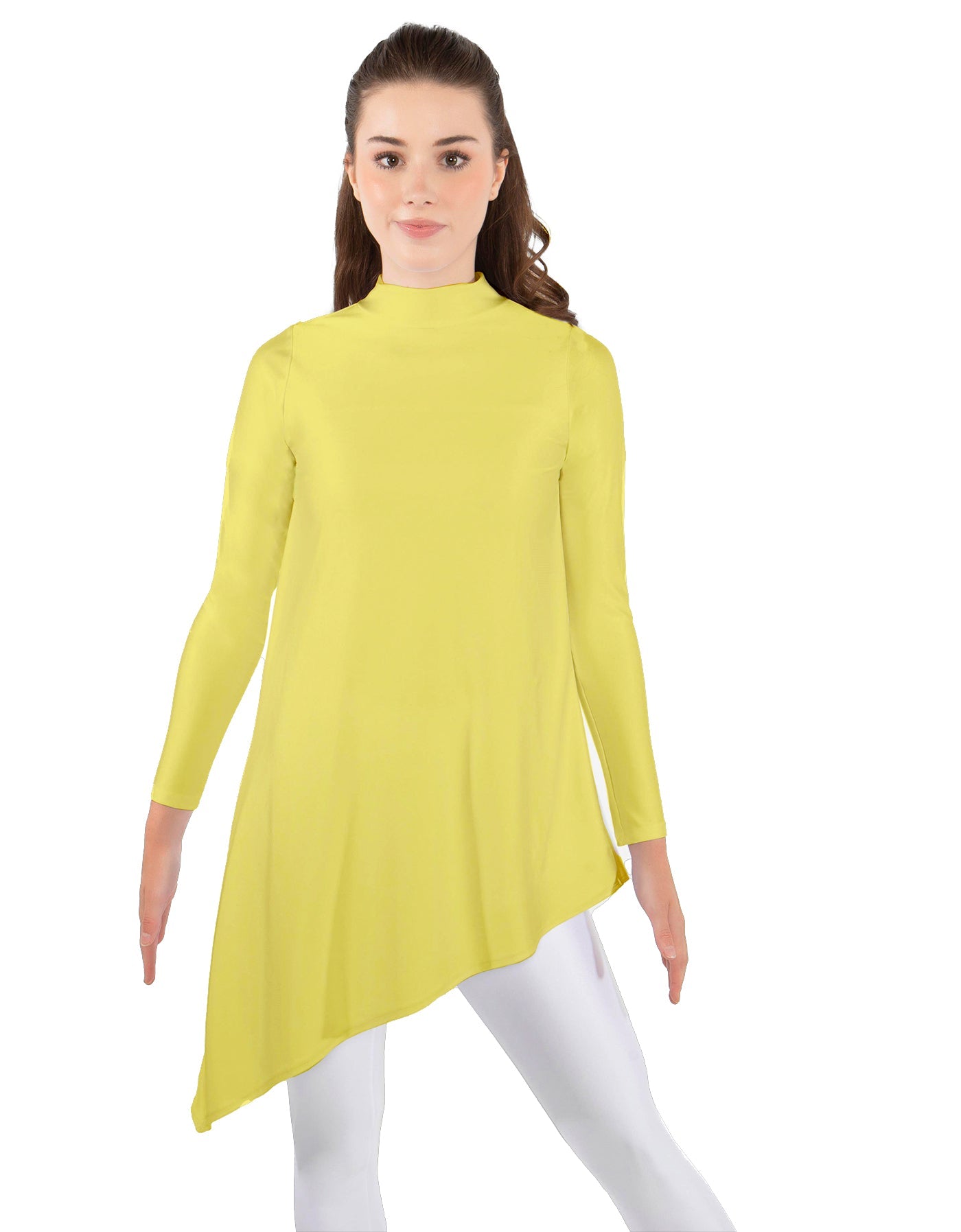 Solid Lycra LS T Neck Tunic Asymetric Skirt