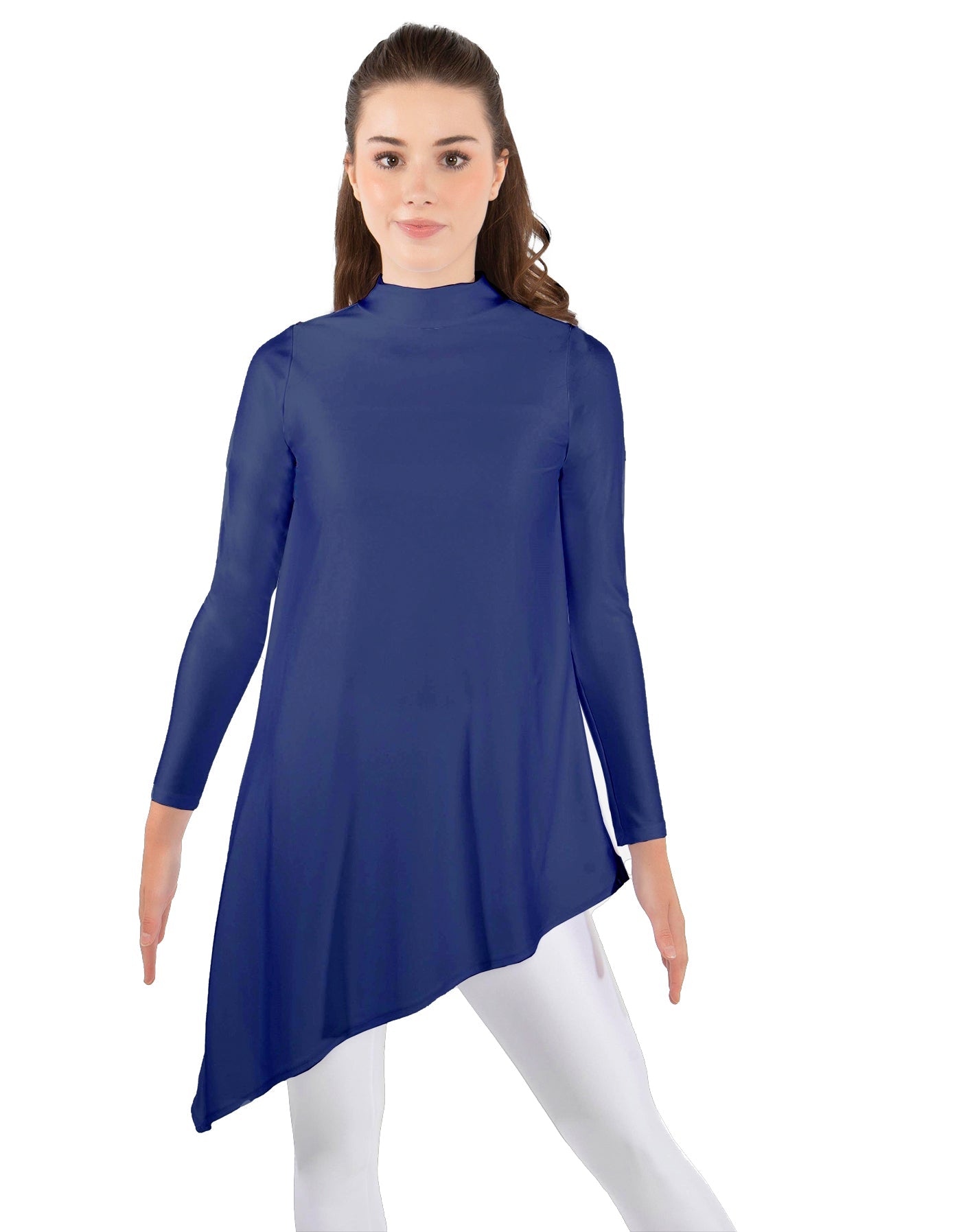 Solid Lycra LS T Neck Tunic Asymetric Skirt