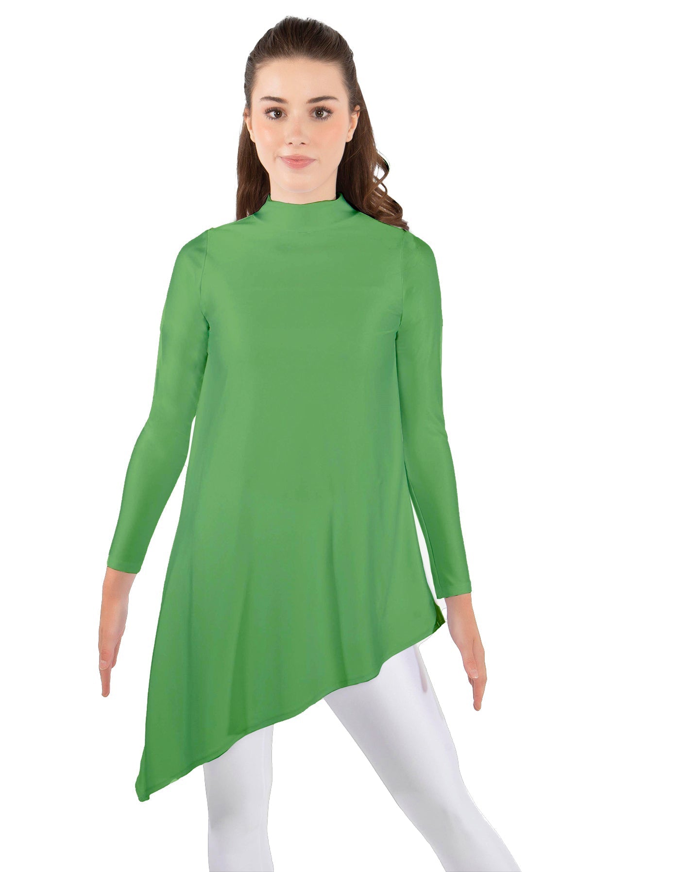 Solid Lycra LS T Neck Tunic Asymetric Skirt
