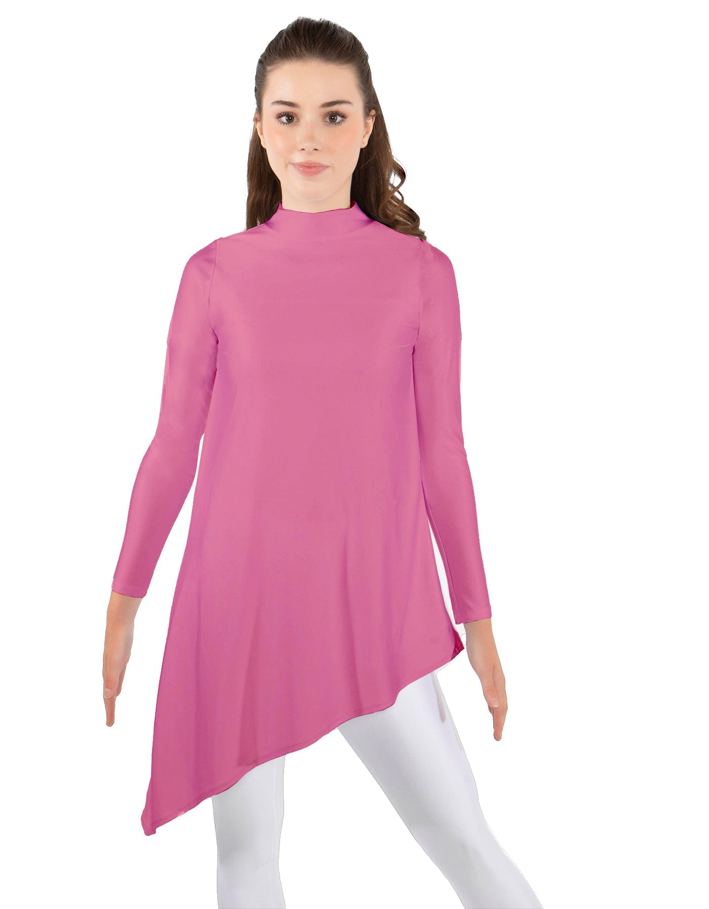 Solid Lycra LS T Neck Tunic Asymetric Skirt