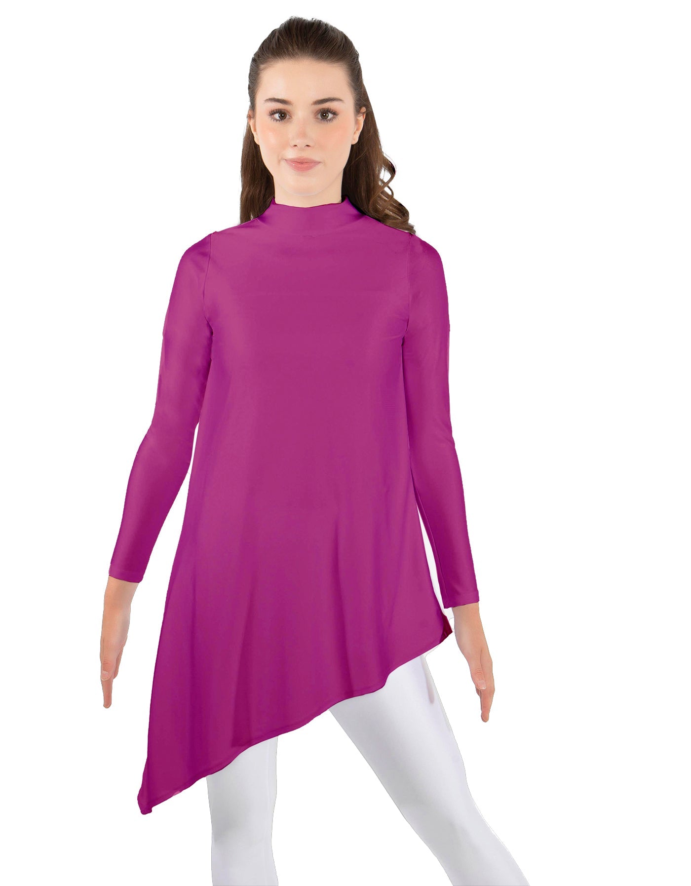 Solid Lycra LS T Neck Tunic Asymetric Skirt