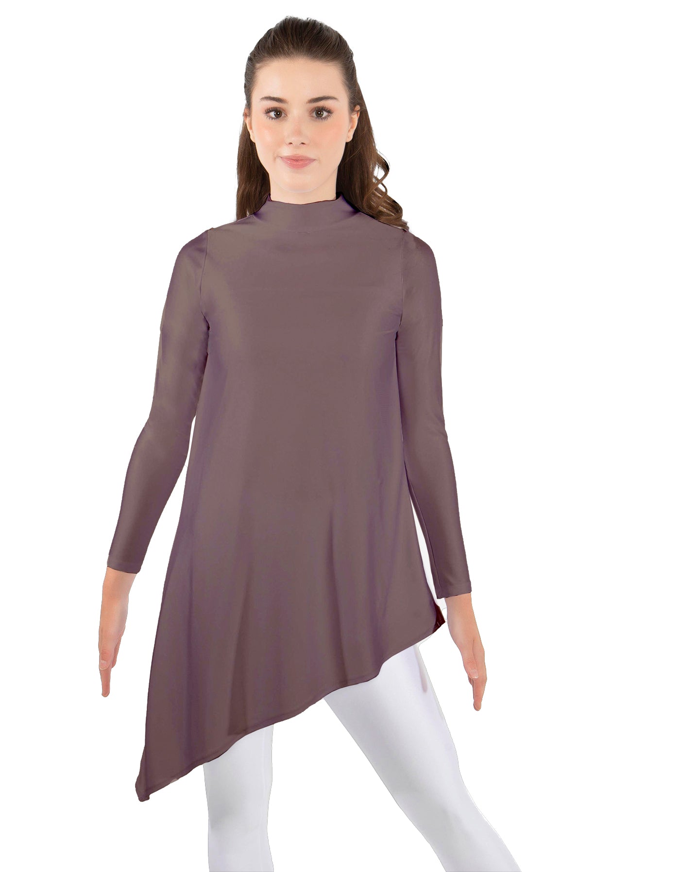 Solid Lycra LS T Neck Tunic Asymetric Skirt