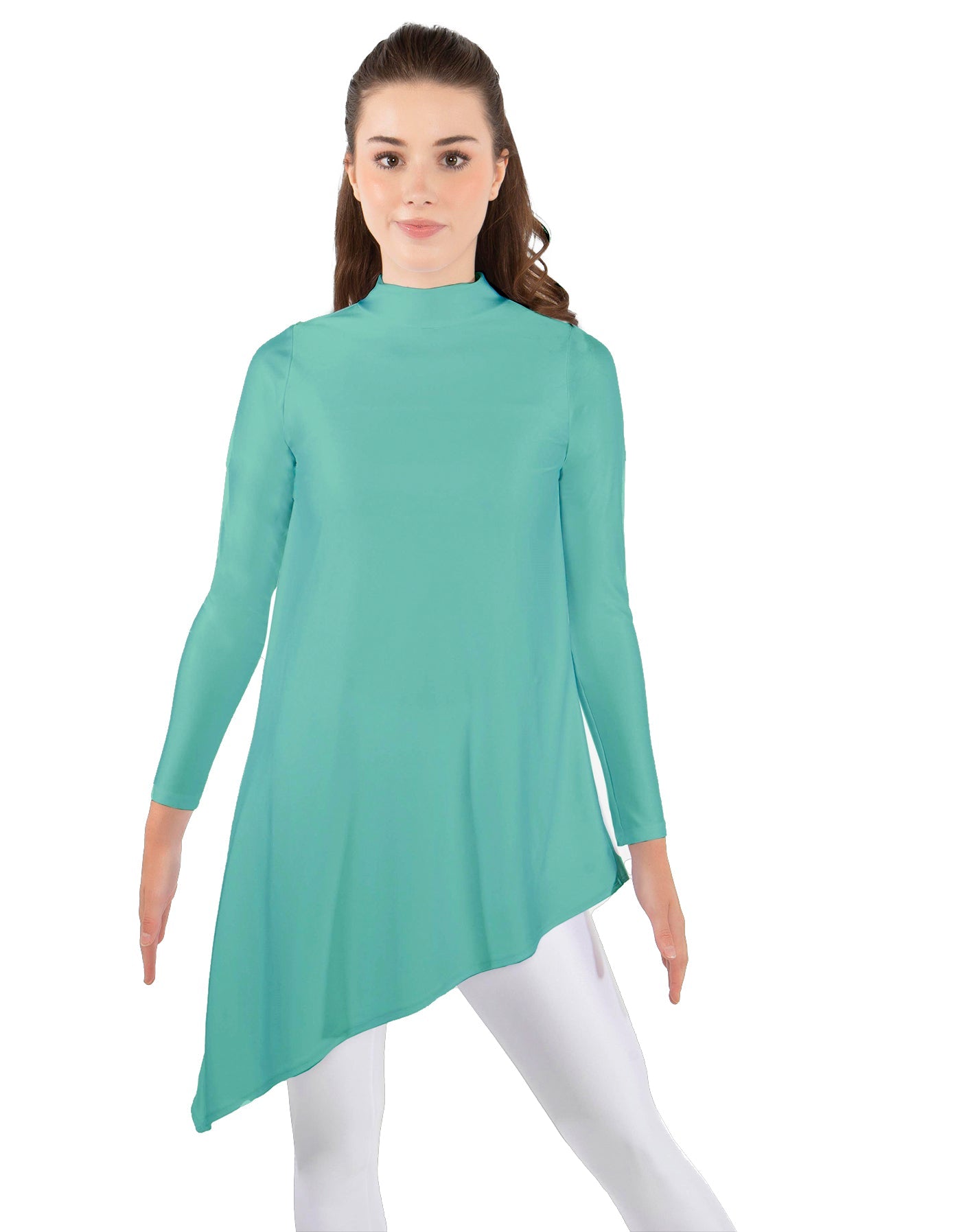 Solid Lycra LS T Neck Tunic Asymetric Skirt