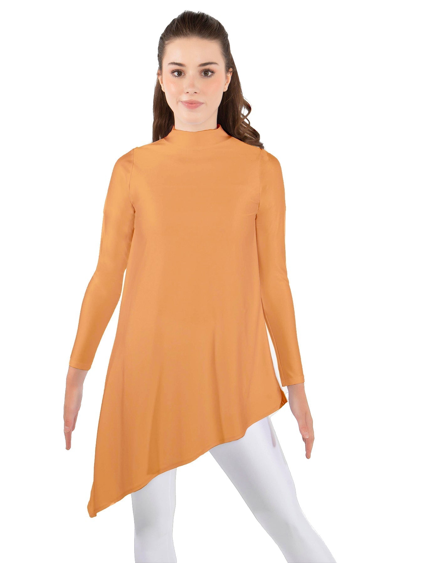 Solid Lycra LS T Neck Tunic Asymetric Skirt