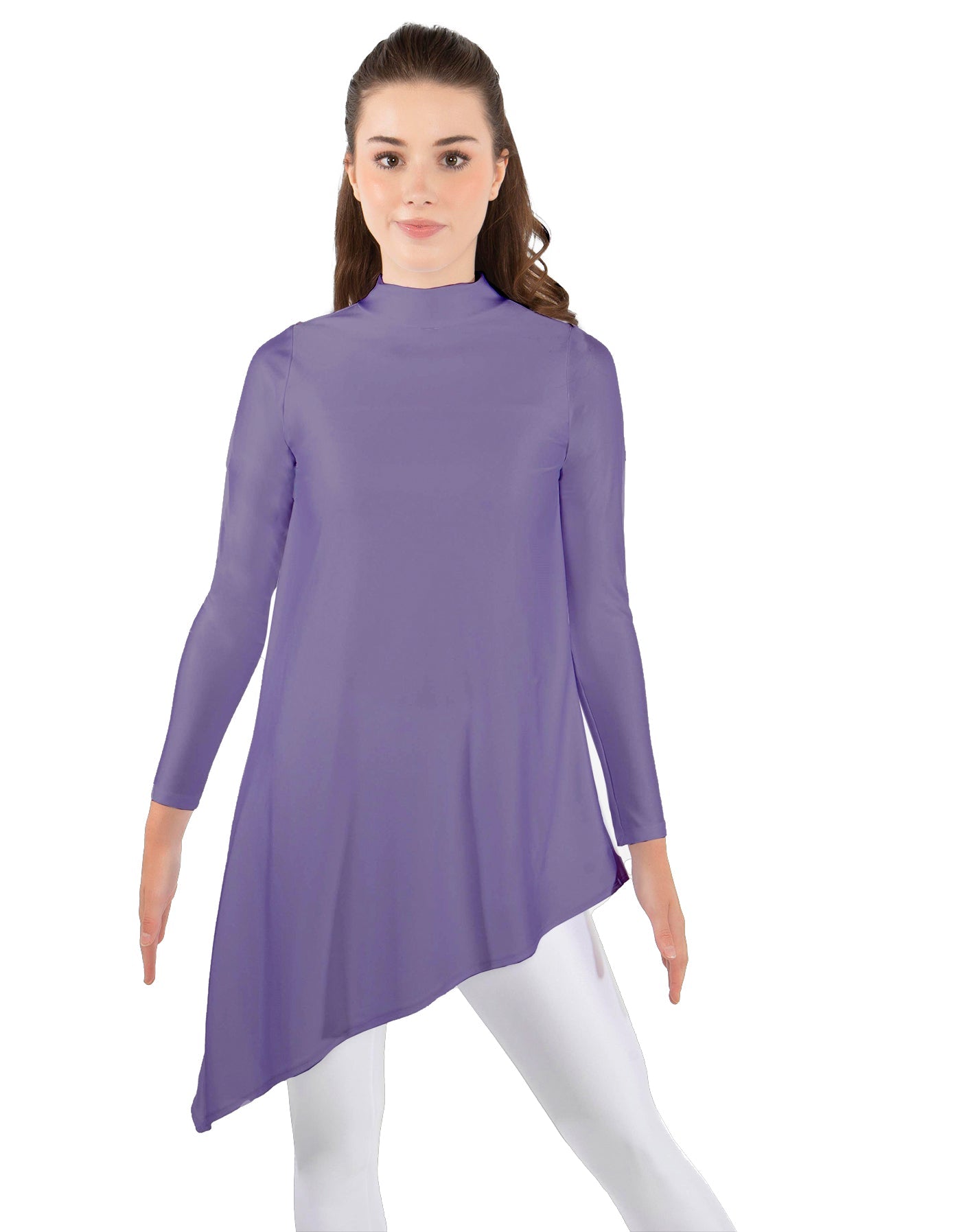 Solid Lycra LS T Neck Tunic Asymetric Skirt