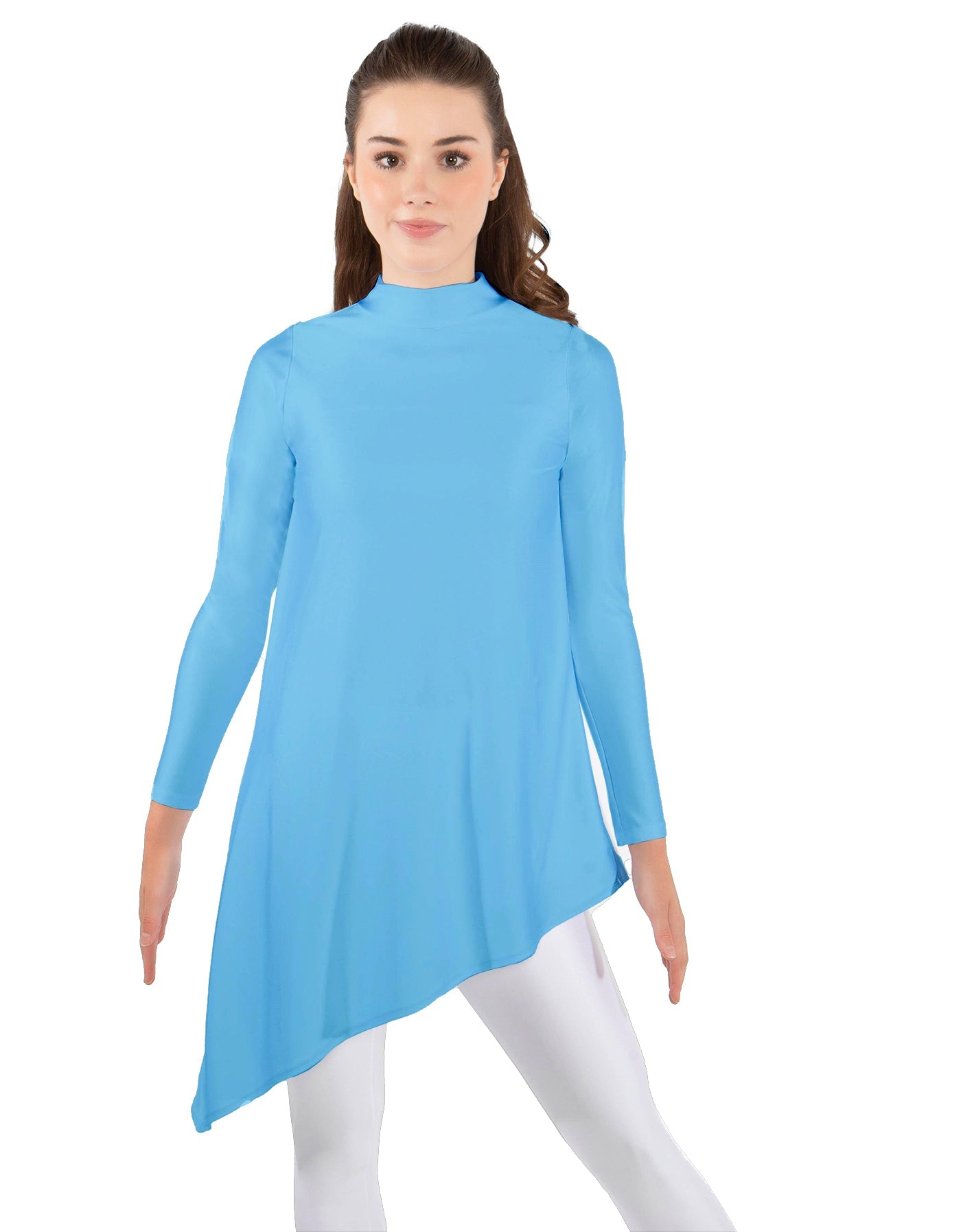 Solid Lycra LS T Neck Tunic Asymetric Skirt