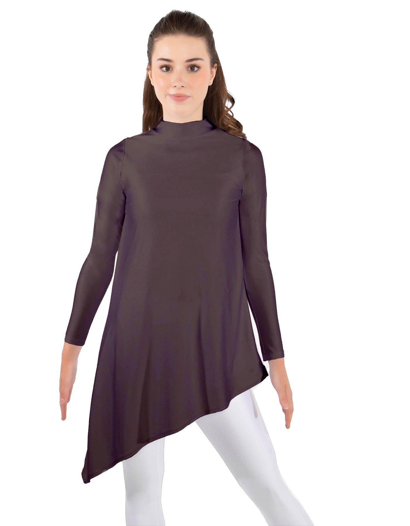 Solid Lycra LS T Neck Tunic Asymetric Skirt