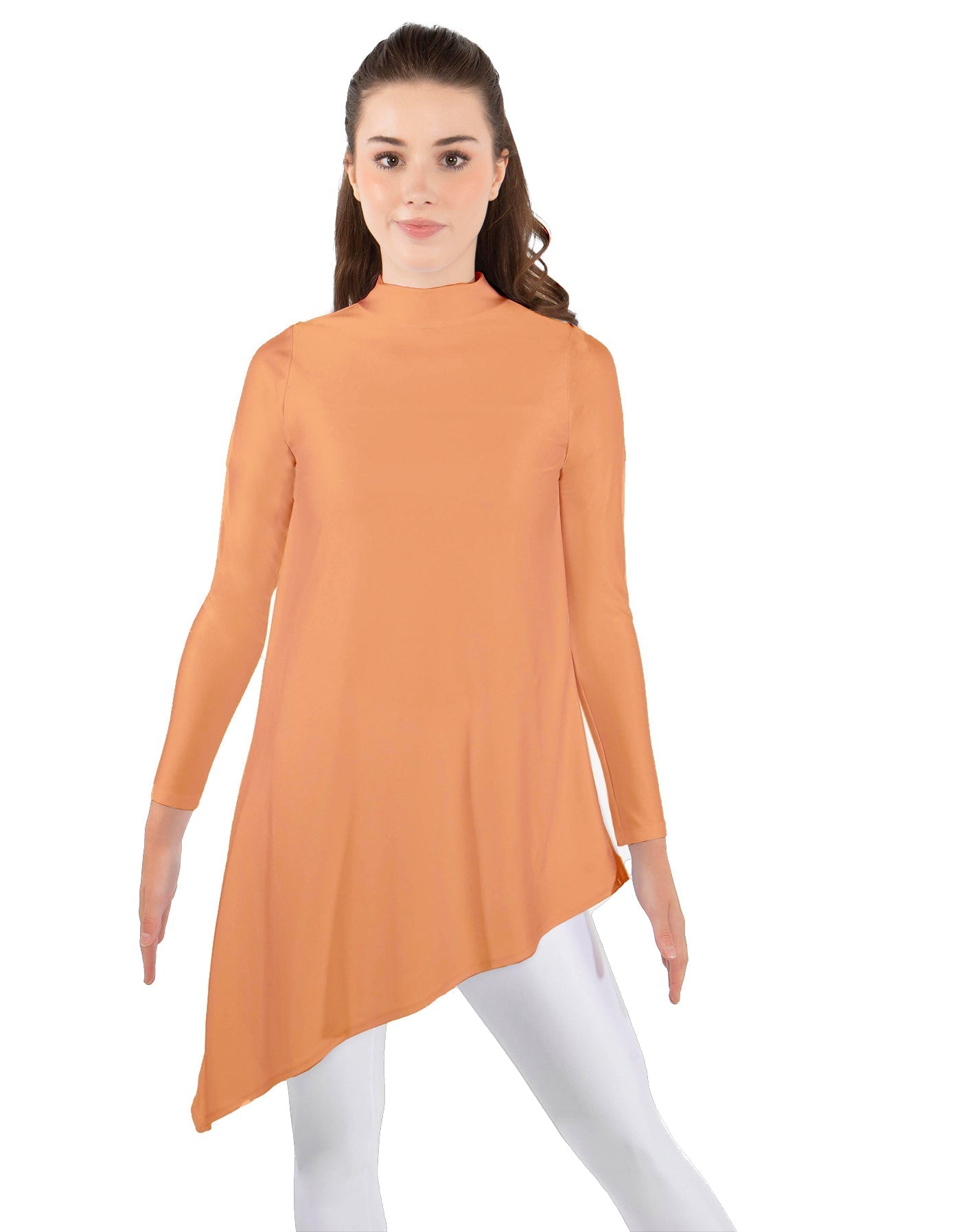 Solid Lycra LS T Neck Tunic Asymetric Skirt