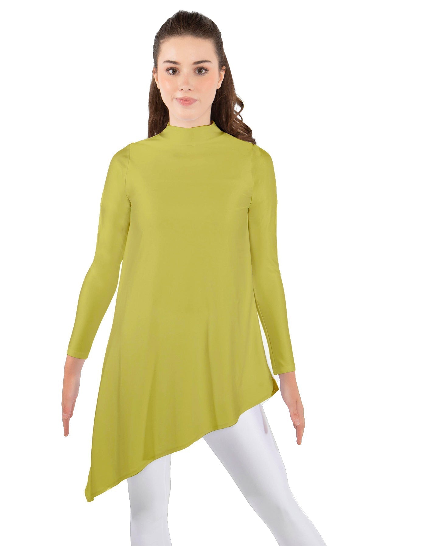 Solid Lycra LS T Neck Tunic Asymetric Skirt