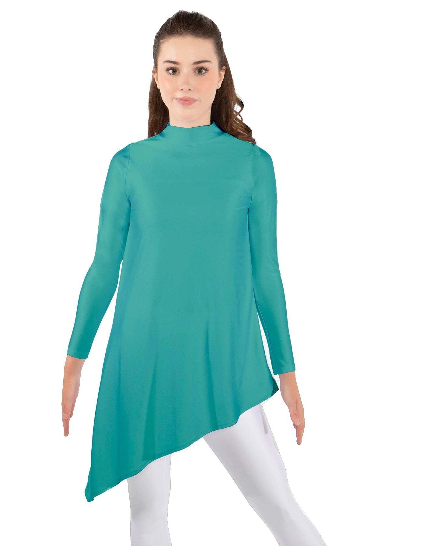 Solid Lycra LS T Neck Tunic Asymetric Skirt