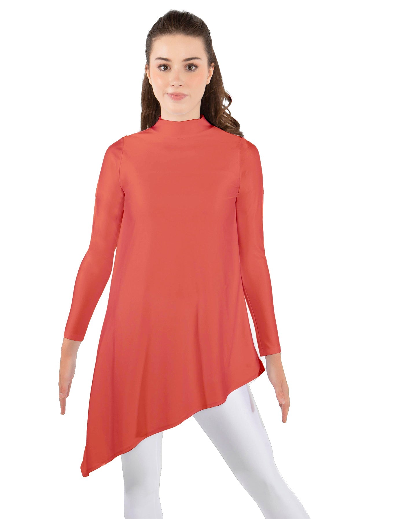 Solid Lycra LS T Neck Tunic Asymetric Skirt