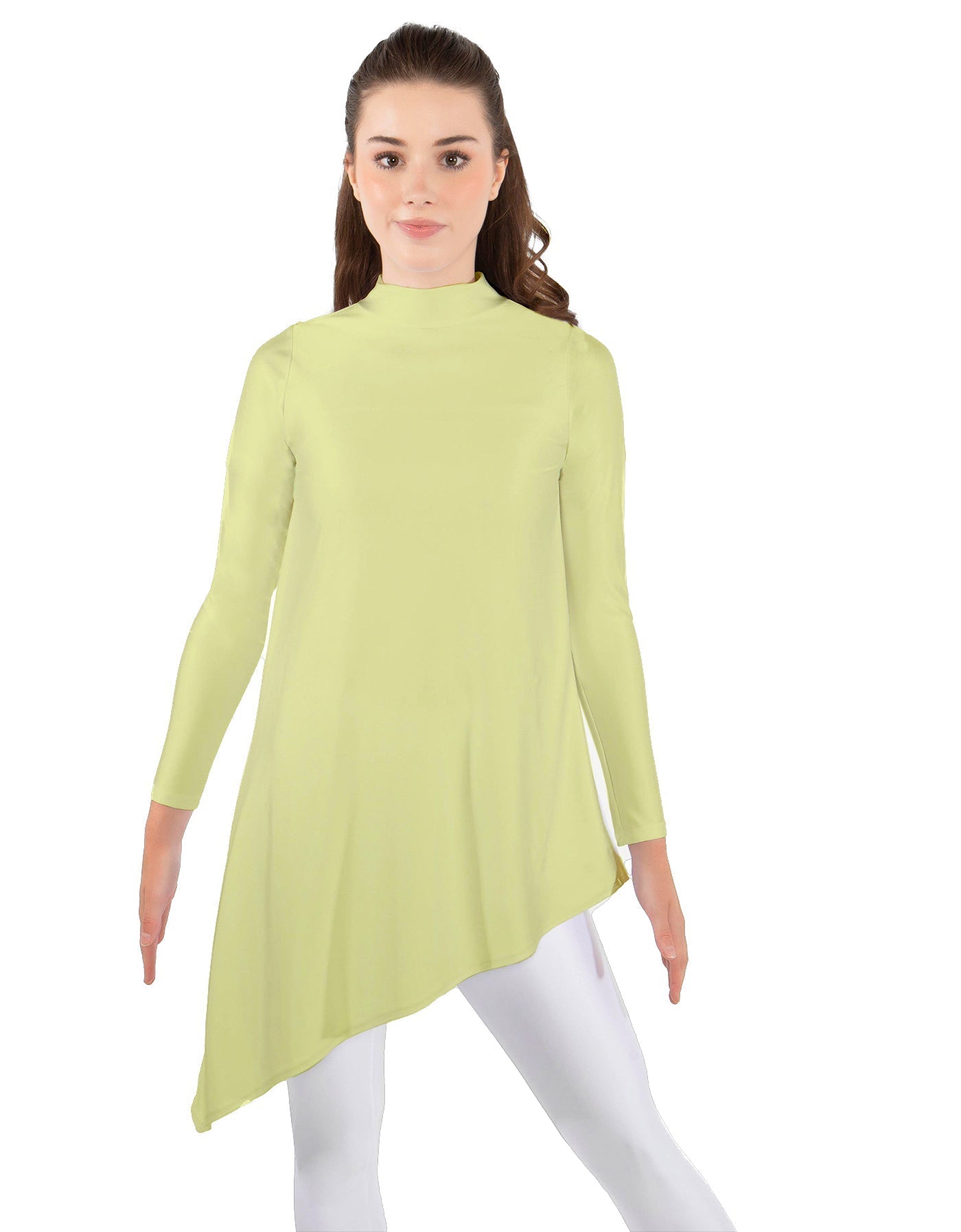 Solid Lycra LS T Neck Tunic Asymetric Skirt