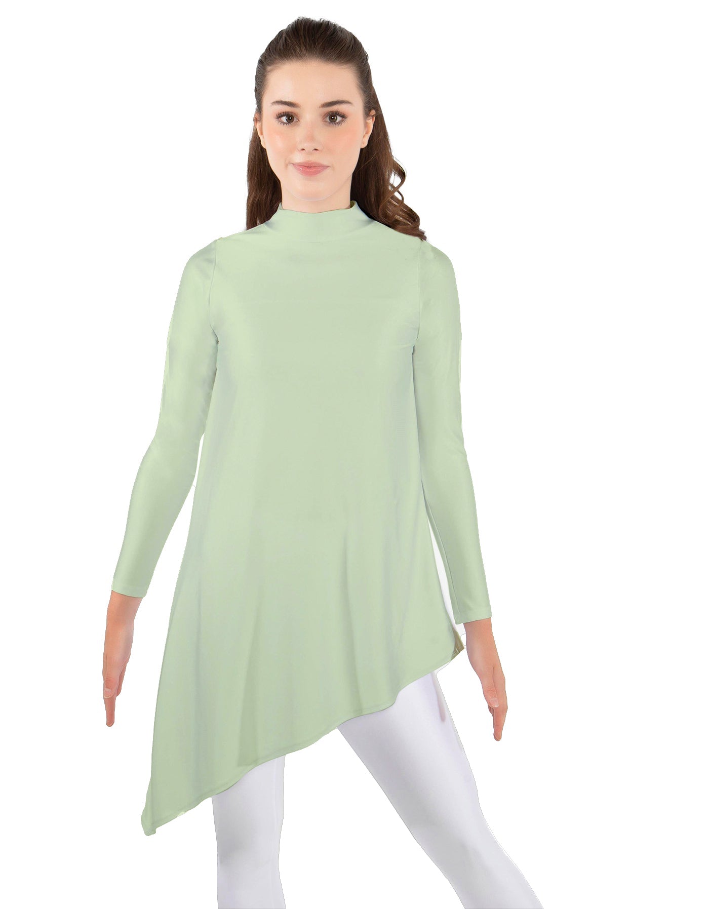 Solid Lycra LS T Neck Tunic Asymetric Skirt