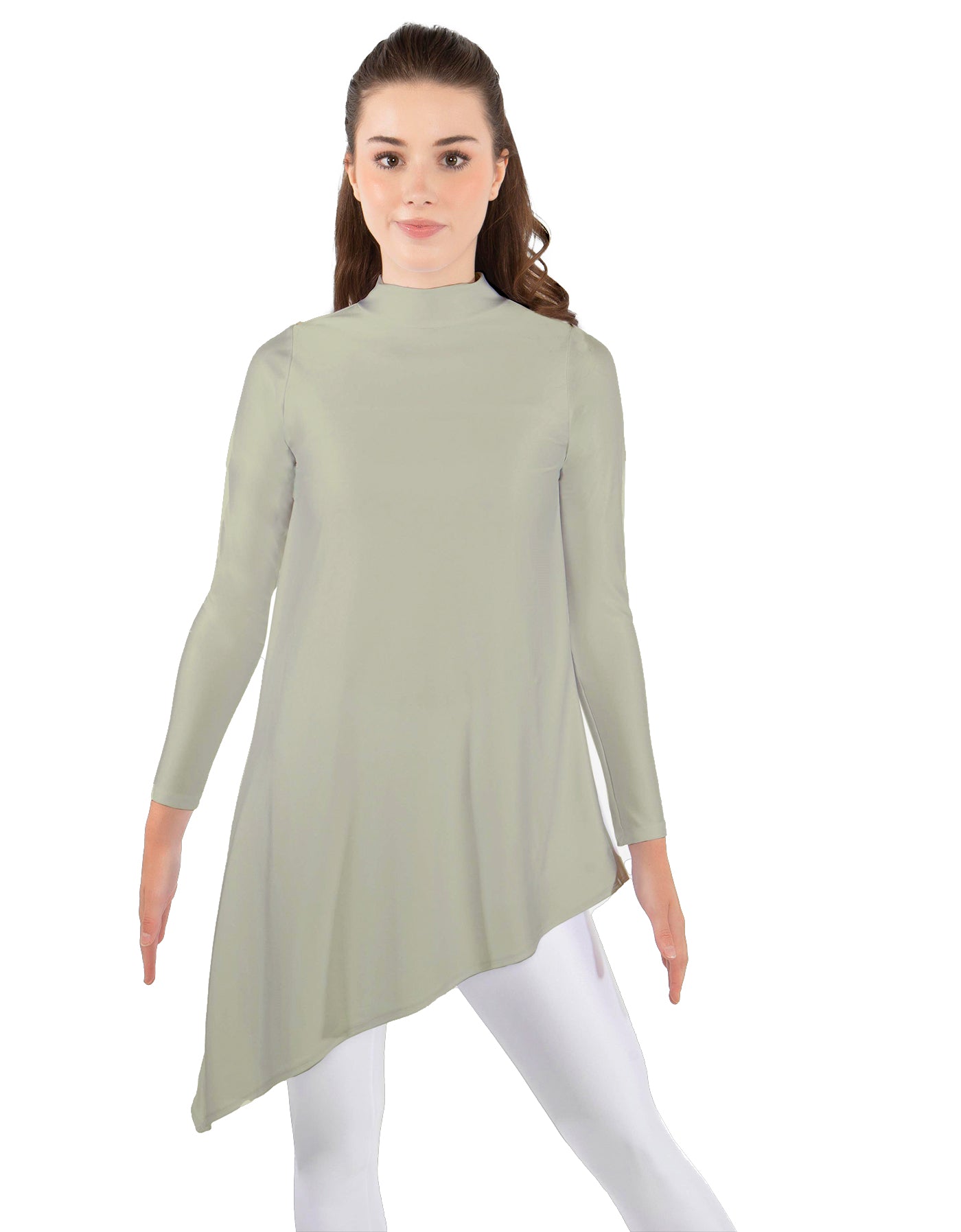 Solid Lycra LS T Neck Tunic Asymetric Skirt