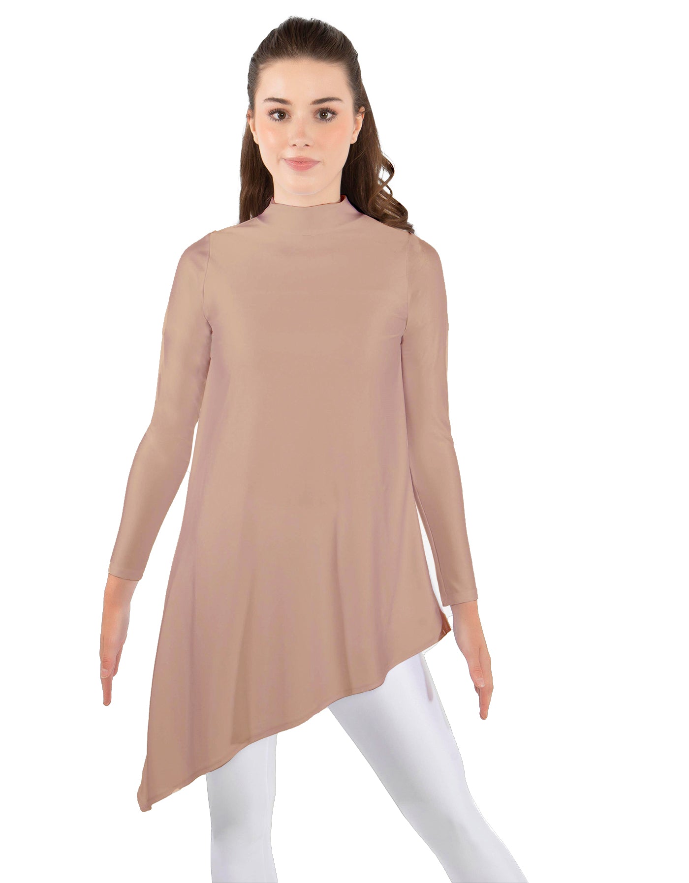 Solid Lycra LS T Neck Tunic Asymetric Skirt